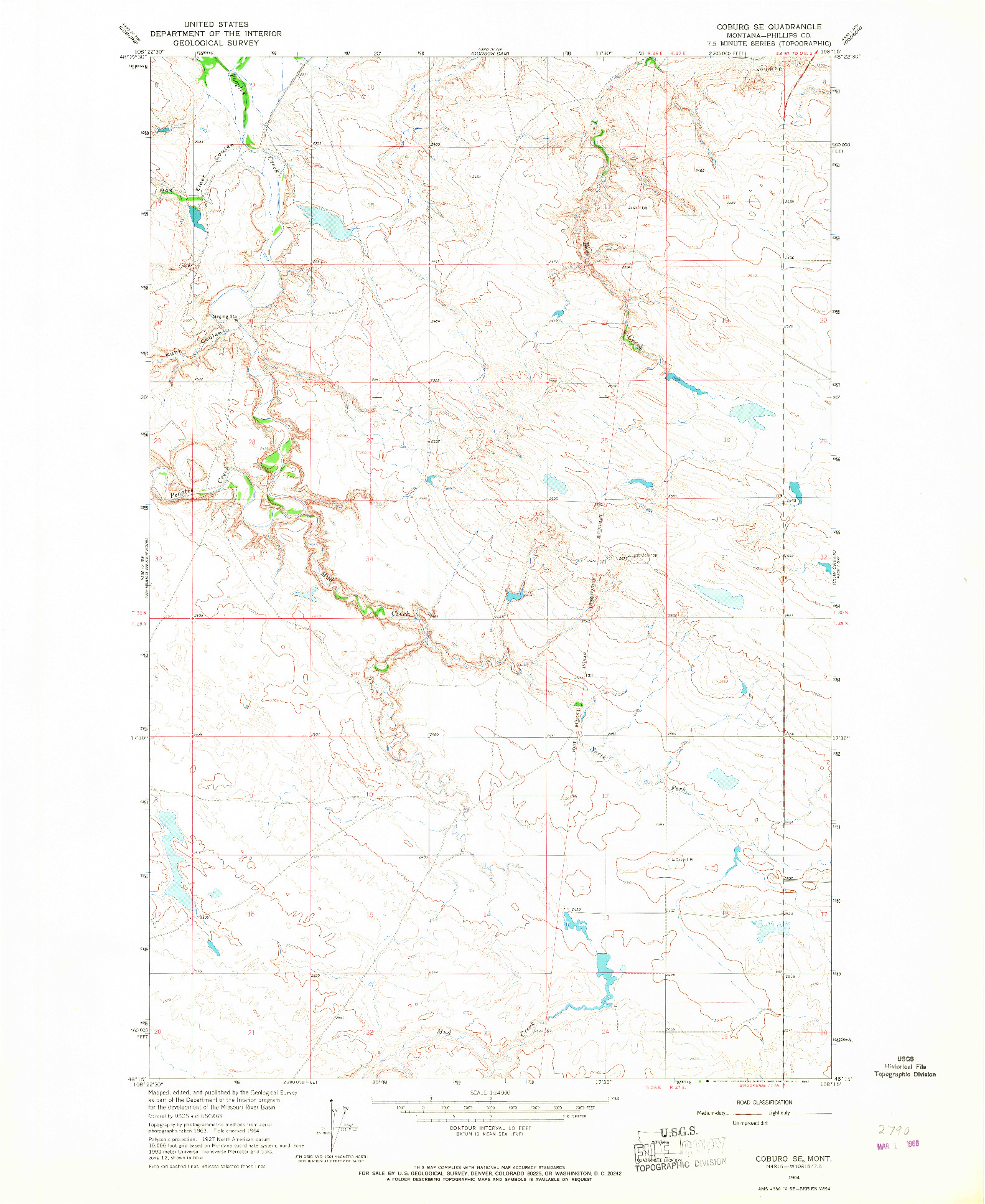 USGS 1:24000-SCALE QUADRANGLE FOR COBURG SE, MT 1964