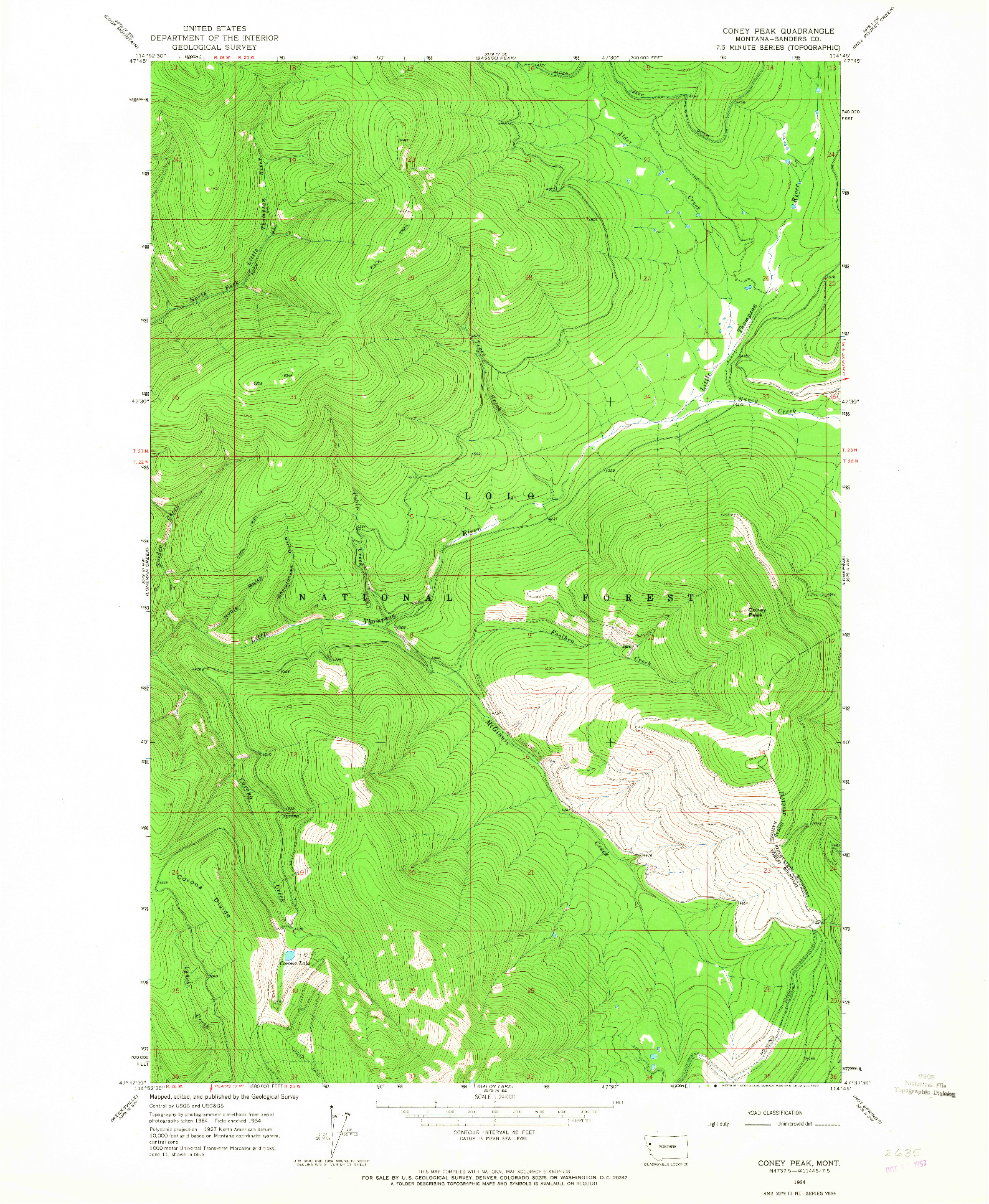 USGS 1:24000-SCALE QUADRANGLE FOR CONEY PEAK, MT 1964