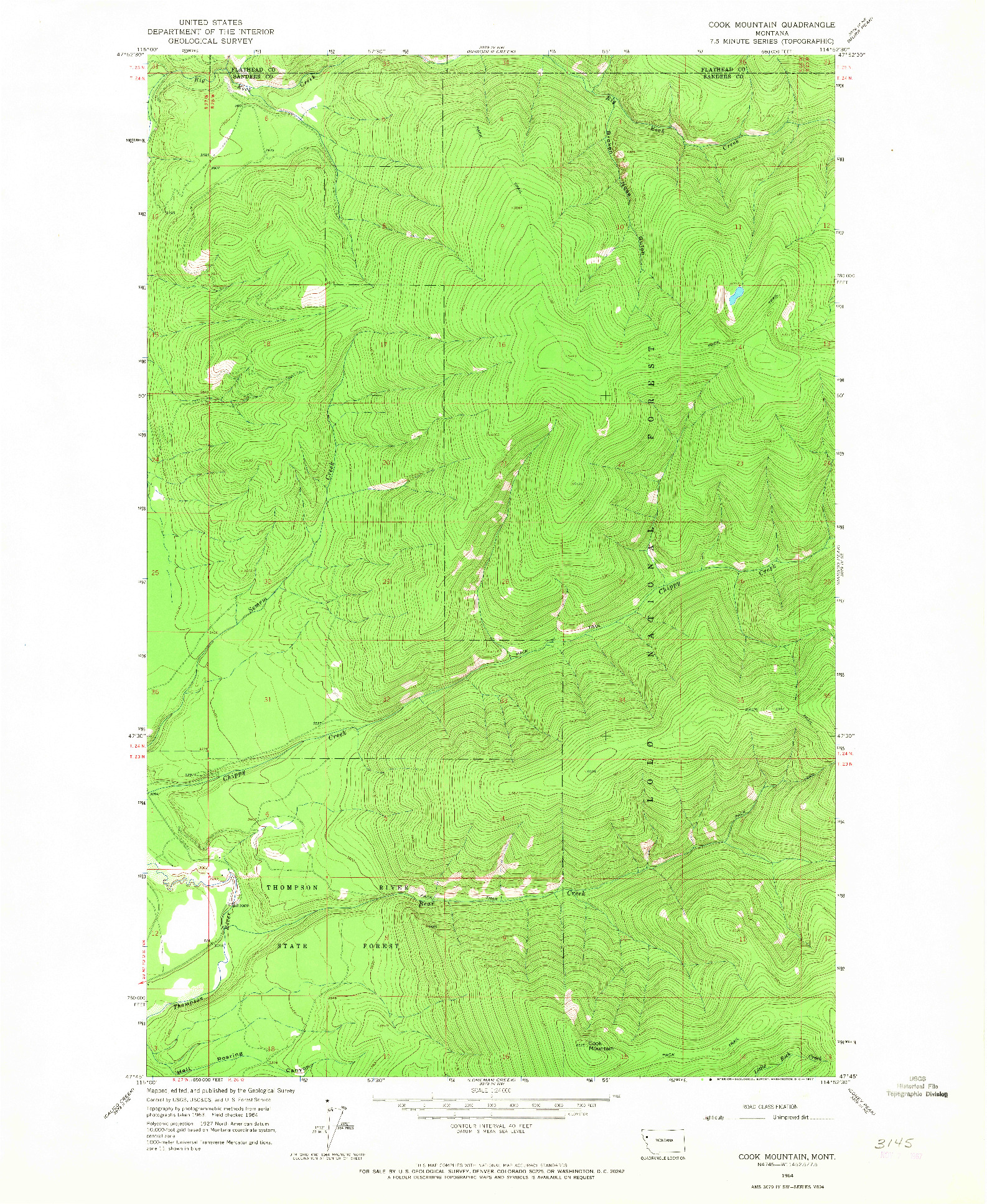 USGS 1:24000-SCALE QUADRANGLE FOR COOK MOUNTAIN, MT 1964