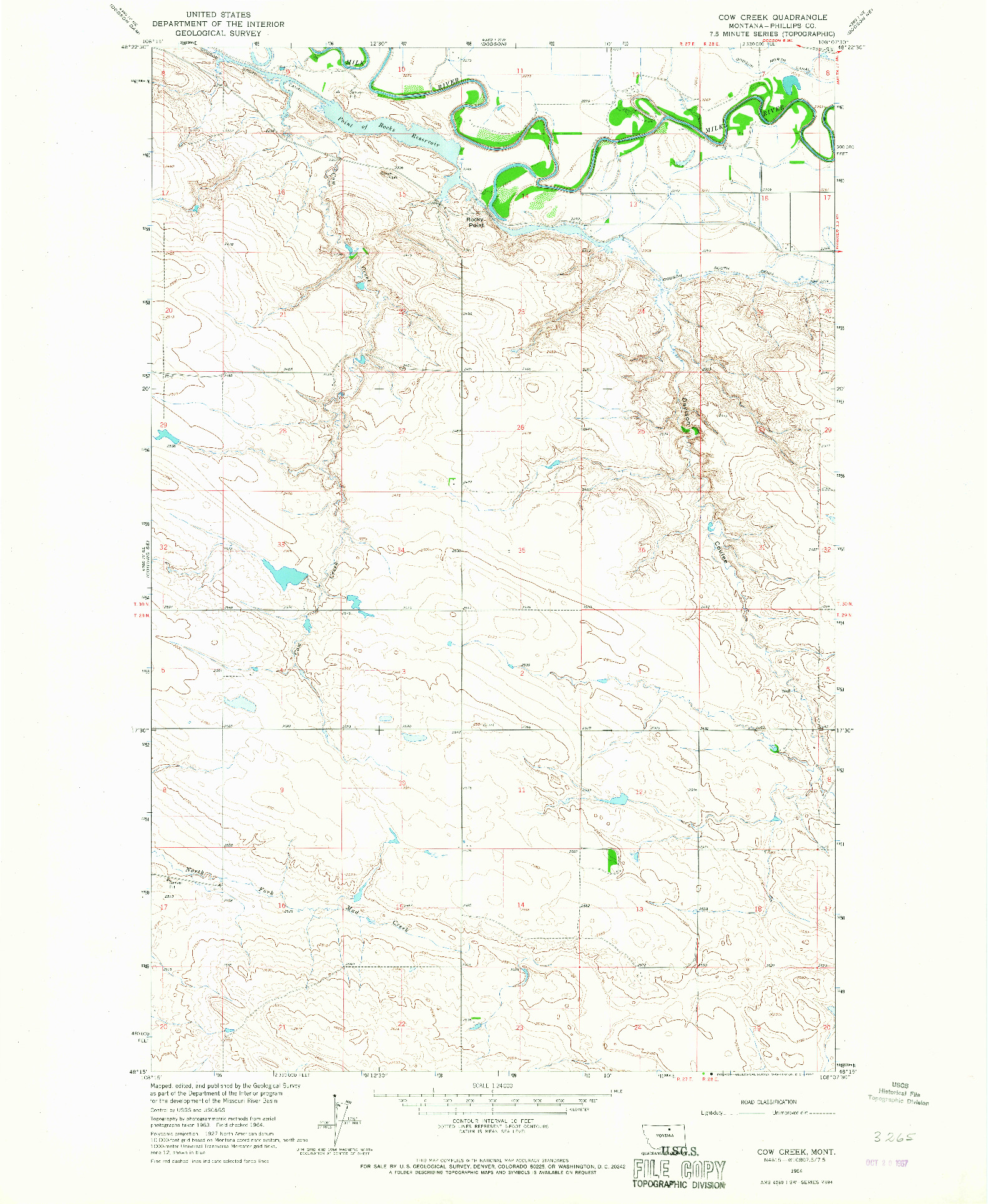 USGS 1:24000-SCALE QUADRANGLE FOR COW CREEK, MT 1964
