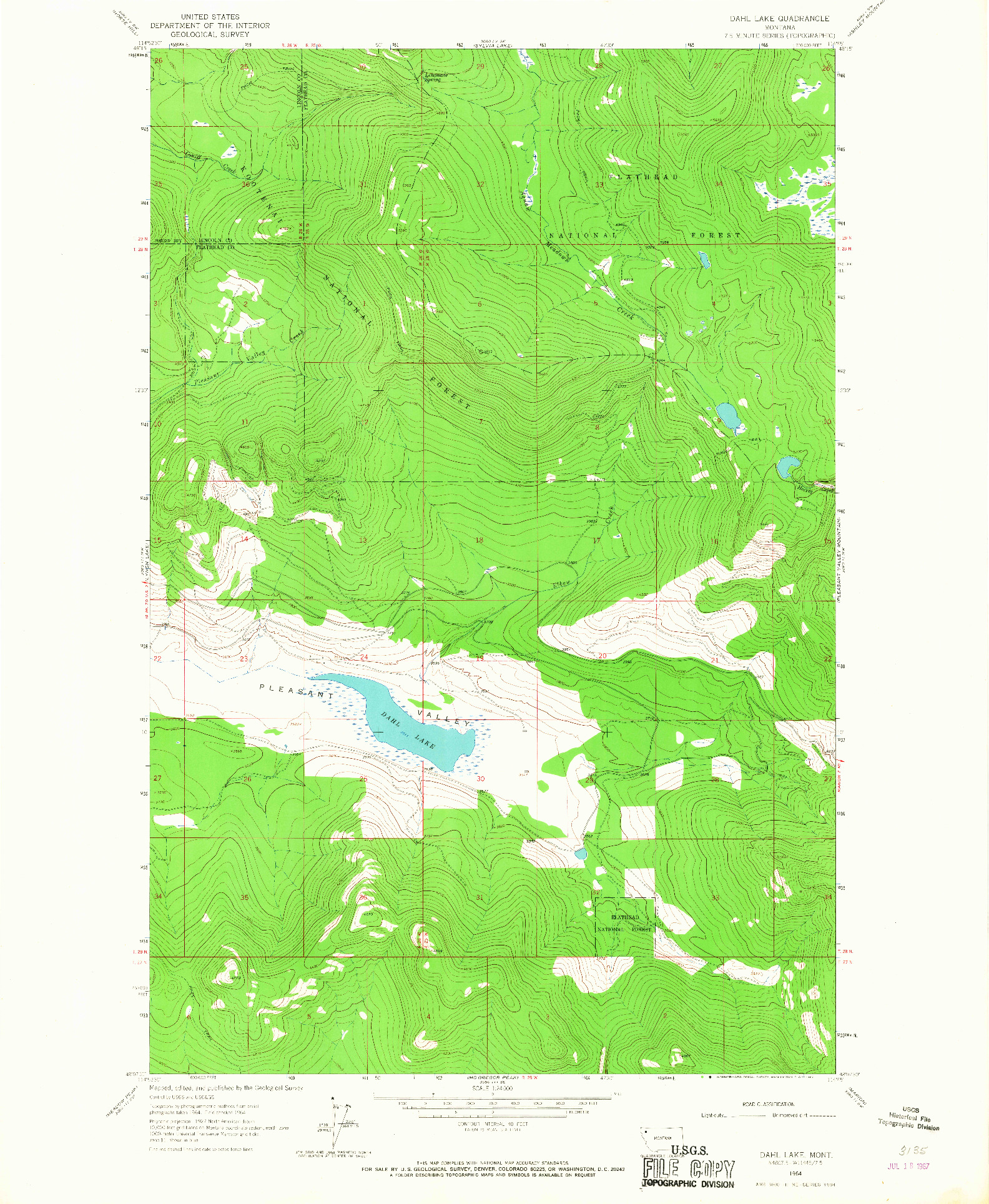 USGS 1:24000-SCALE QUADRANGLE FOR DAHL LAKE, MT 1964