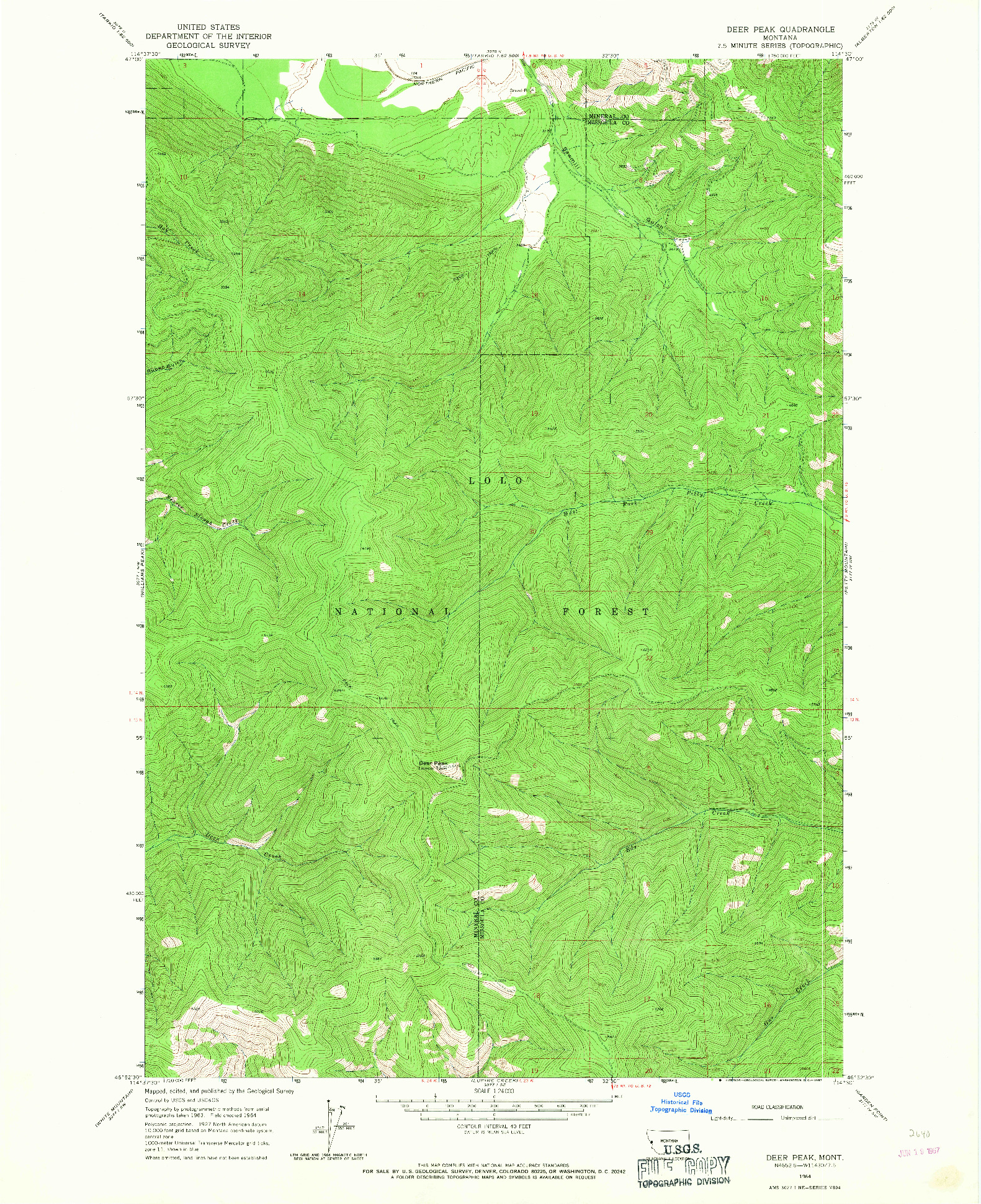 USGS 1:24000-SCALE QUADRANGLE FOR DEER PEAK, MT 1964