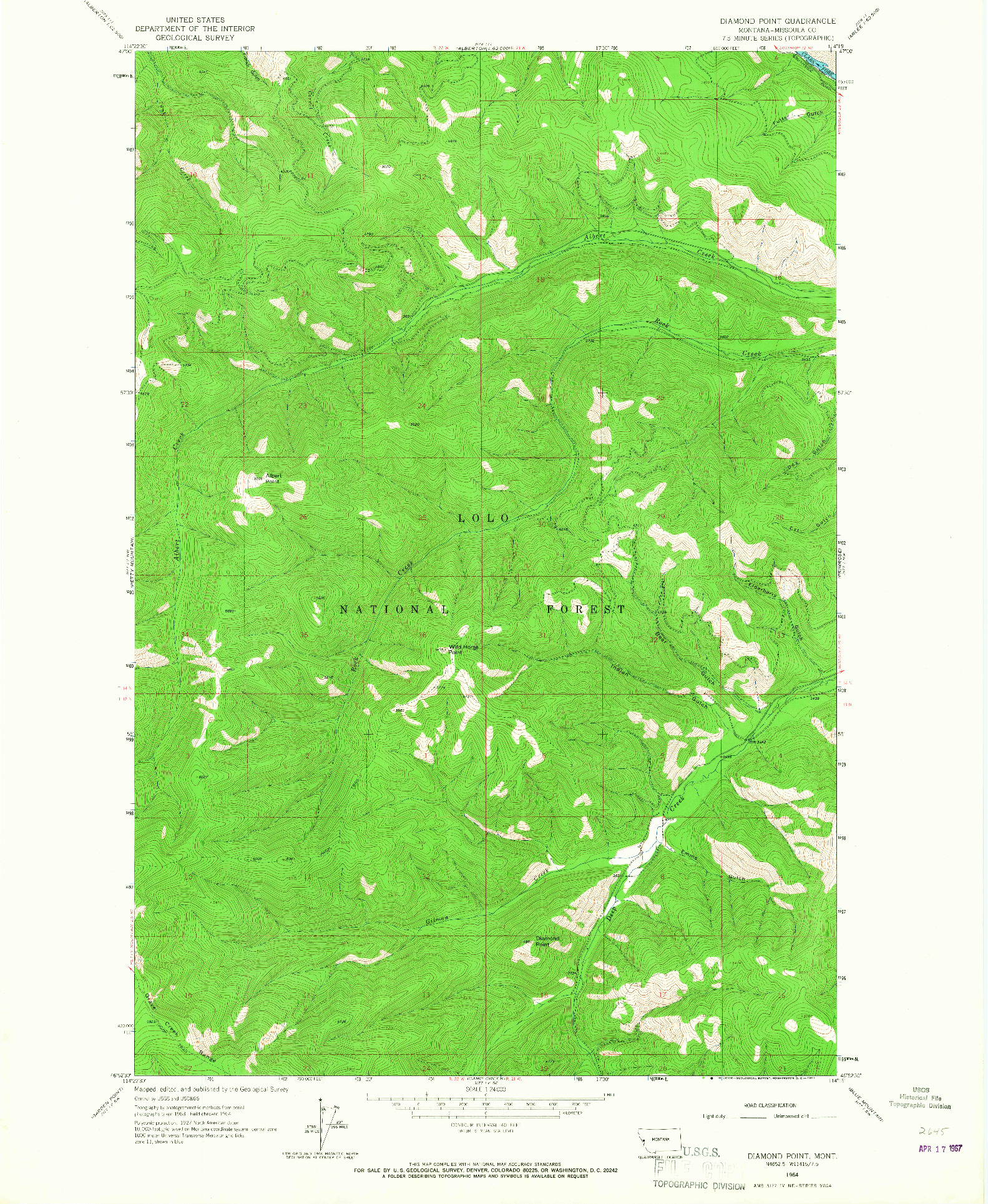 USGS 1:24000-SCALE QUADRANGLE FOR DIAMOND POINT, MT 1964