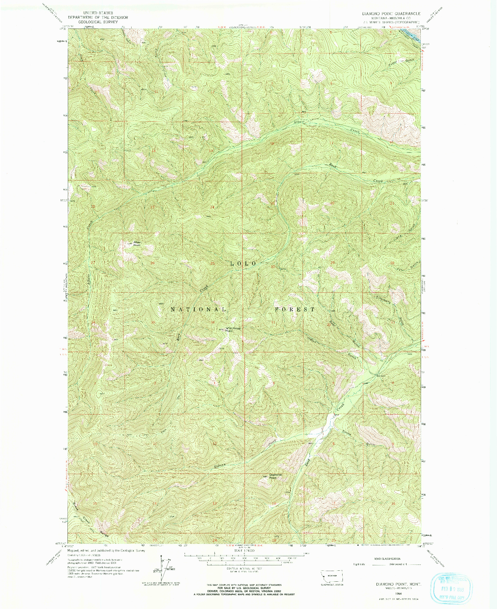 USGS 1:24000-SCALE QUADRANGLE FOR DIAMOND POINT, MT 1964