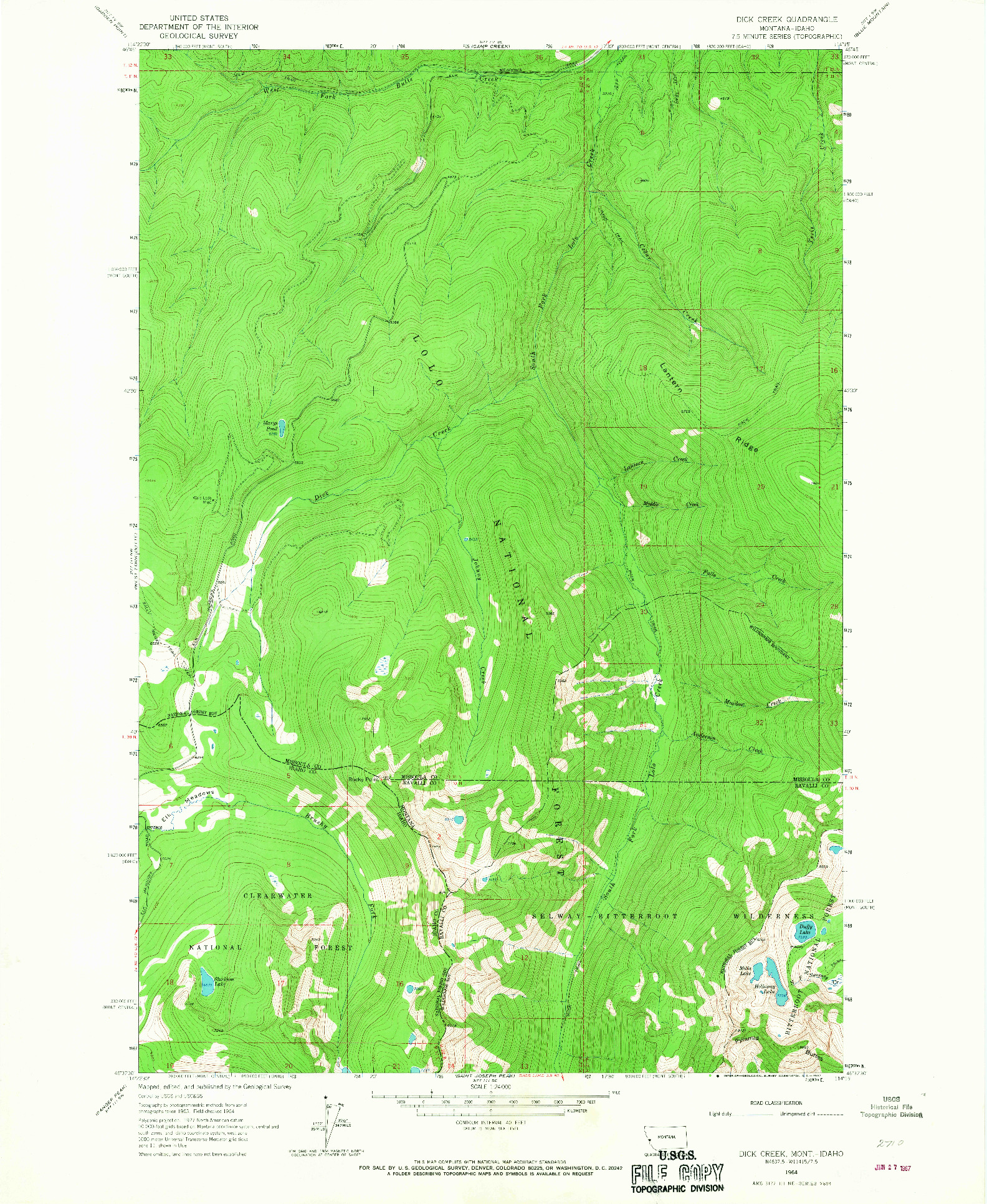 USGS 1:24000-SCALE QUADRANGLE FOR DICK CREEK, MT 1964