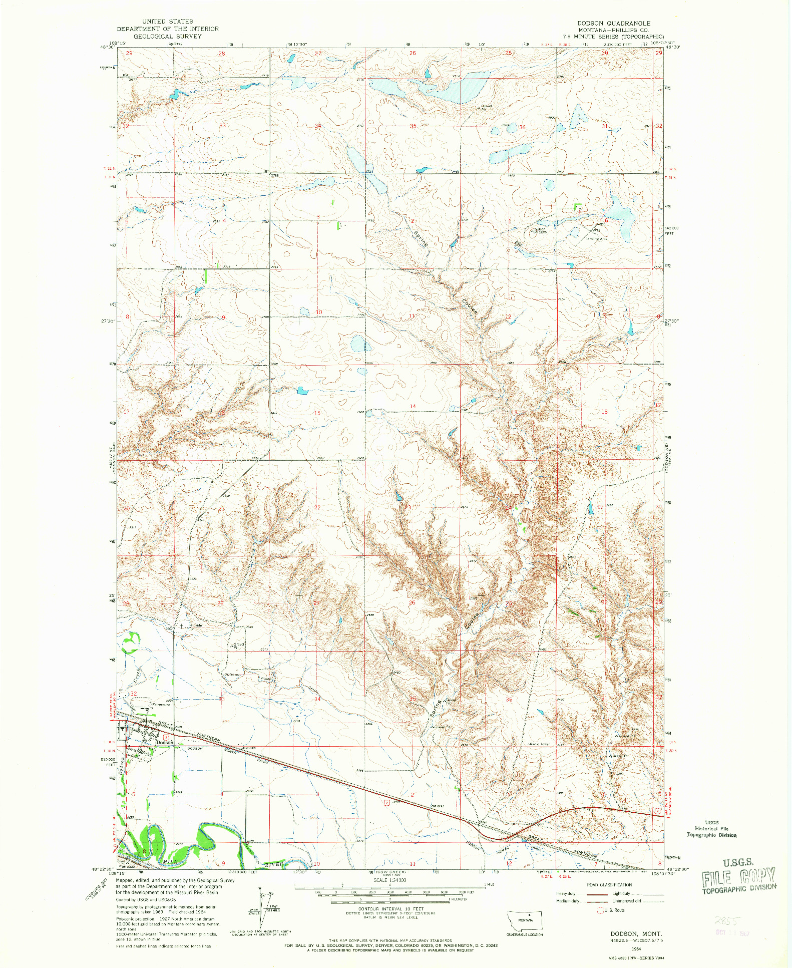 USGS 1:24000-SCALE QUADRANGLE FOR DODSON, MT 1964