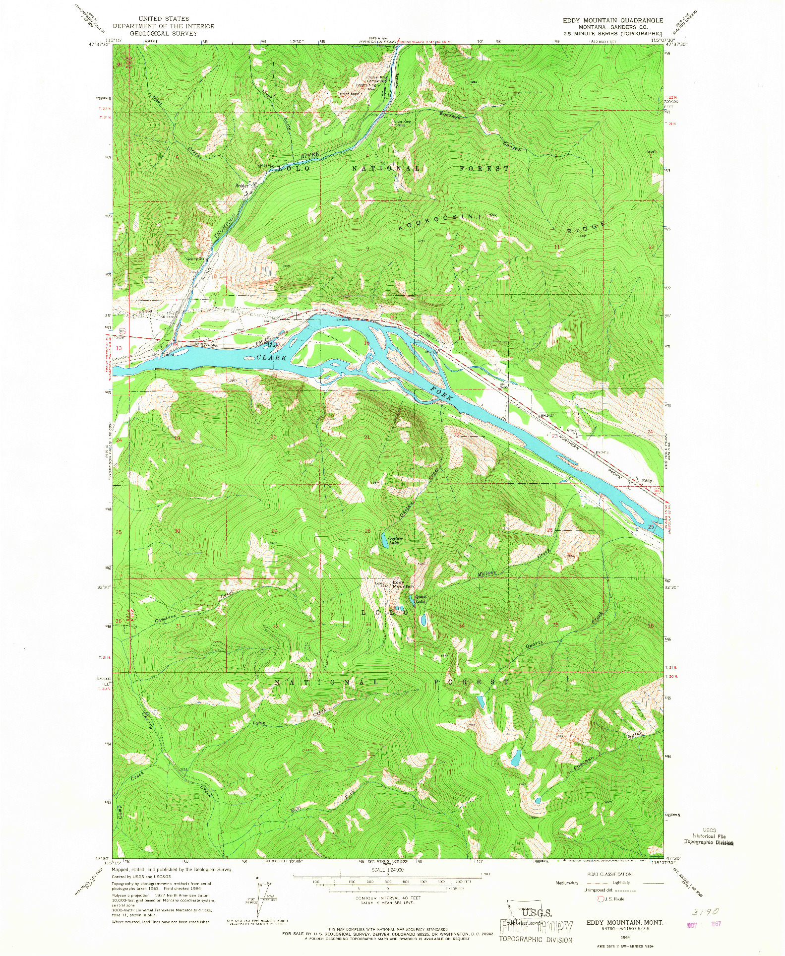 USGS 1:24000-SCALE QUADRANGLE FOR EDDY MOUNTAIN, MT 1964