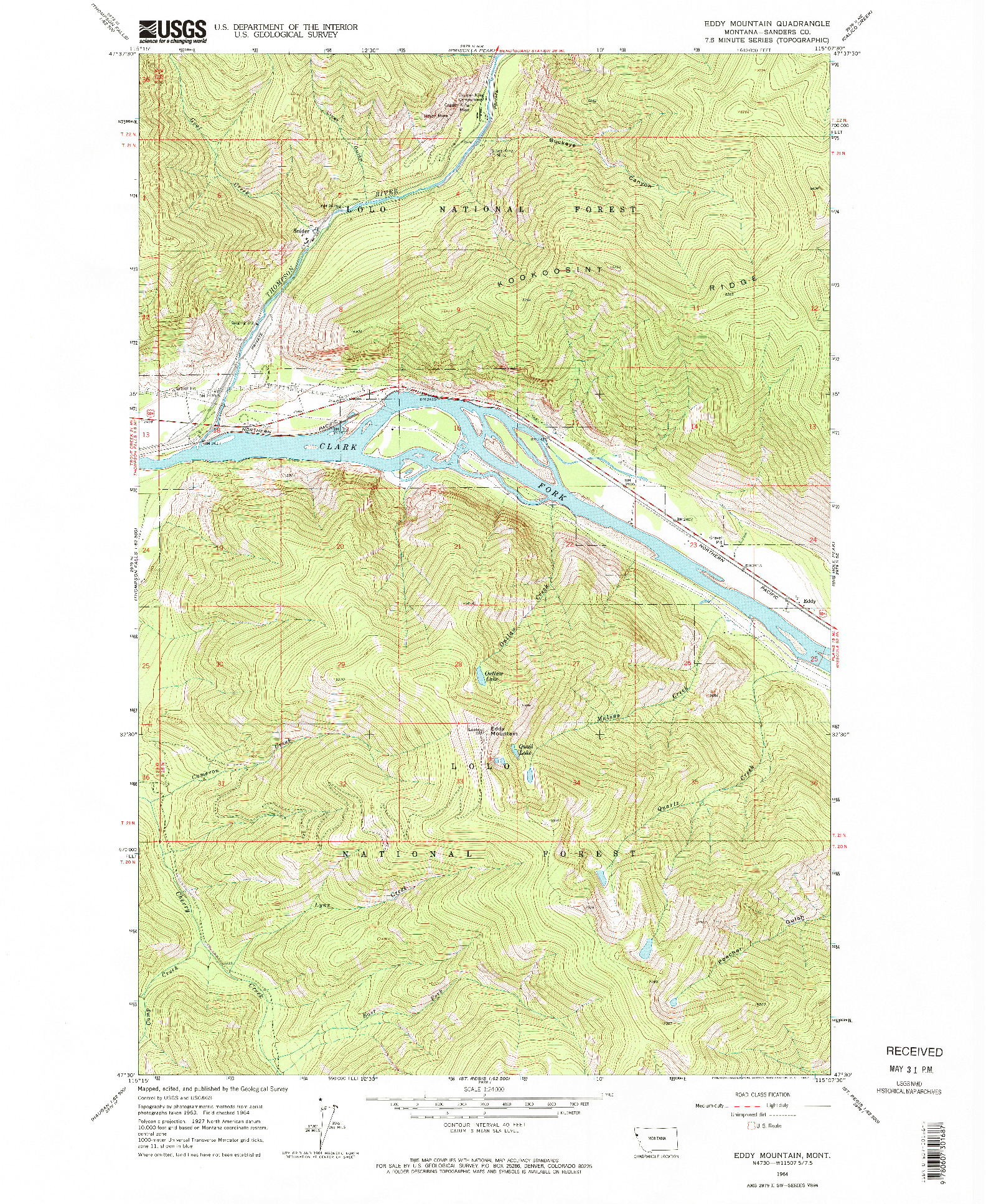 USGS 1:24000-SCALE QUADRANGLE FOR EDDY MOUNTAIN, MT 1964