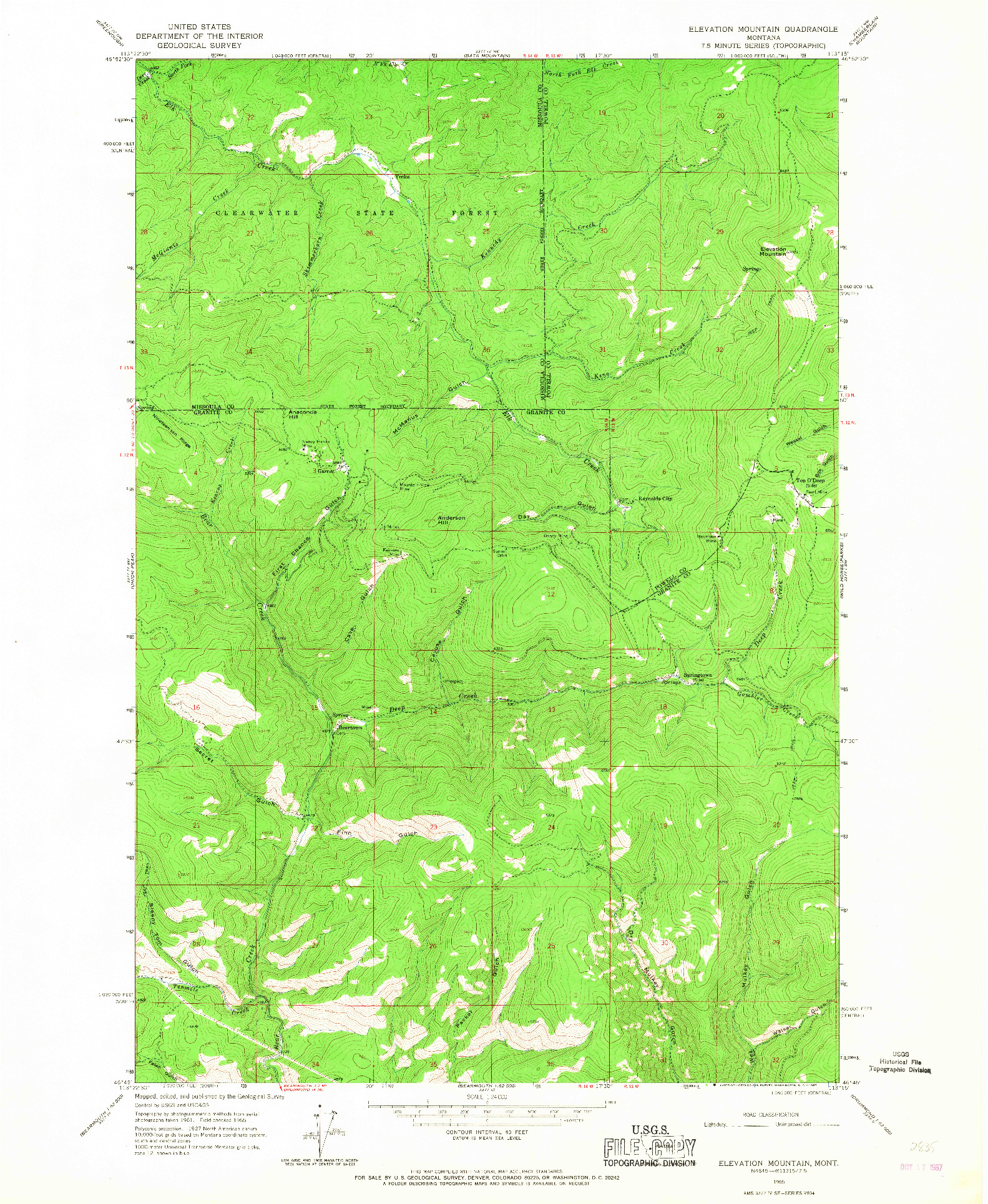 USGS 1:24000-SCALE QUADRANGLE FOR ELEVATION MOUNTAIN, MT 1965