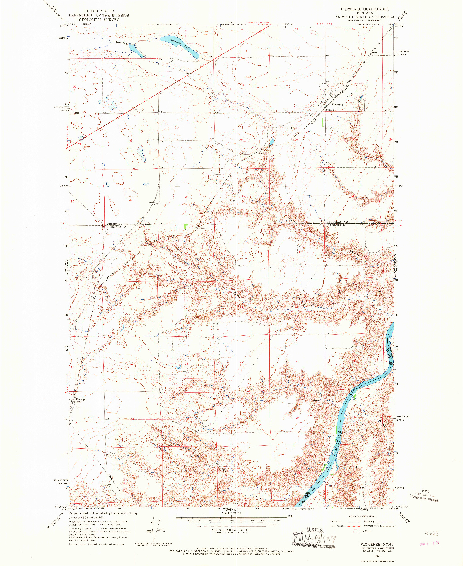 USGS 1:24000-SCALE QUADRANGLE FOR FLOWEREE, MT 1965