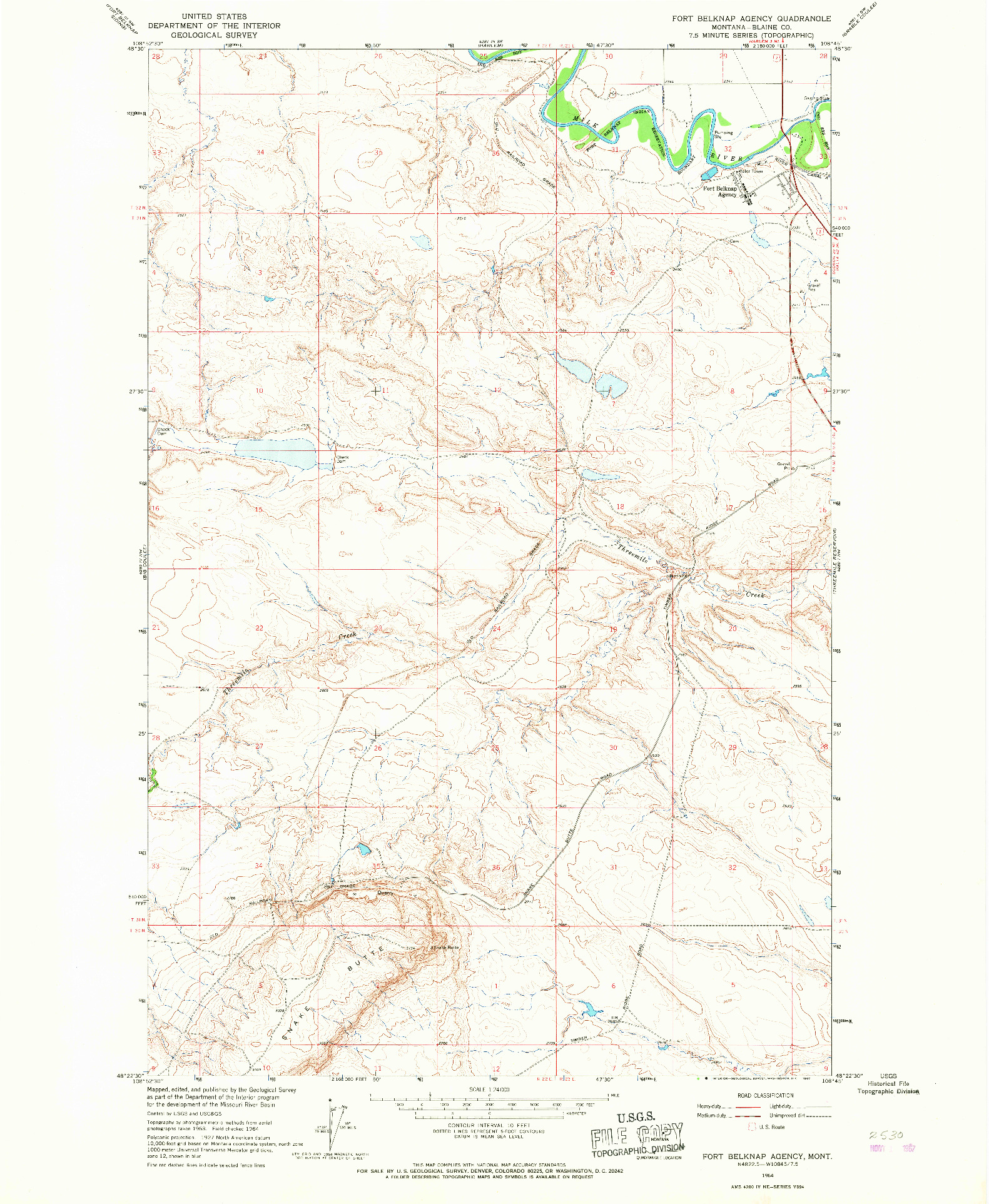 USGS 1:24000-SCALE QUADRANGLE FOR FORT BELKNAP AGENCY, MT 1964