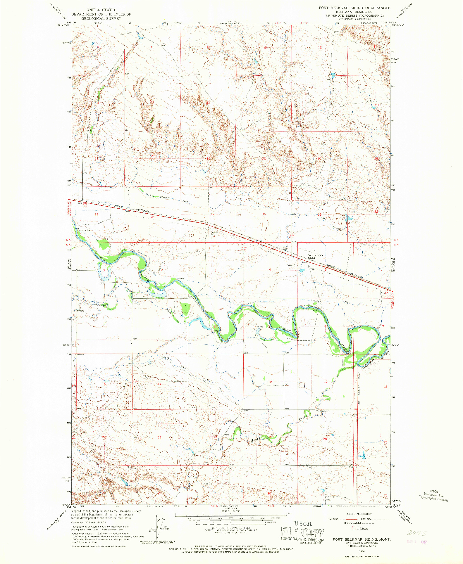 USGS 1:24000-SCALE QUADRANGLE FOR FORT BELKNAP SIDING, MT 1964