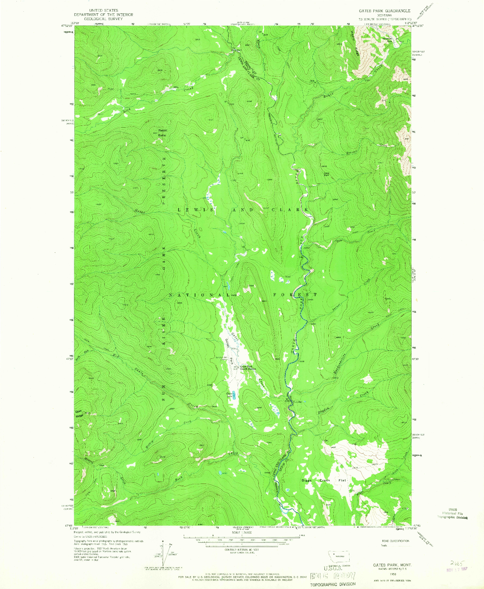 USGS 1:24000-SCALE QUADRANGLE FOR GATES PARK, MT 1958