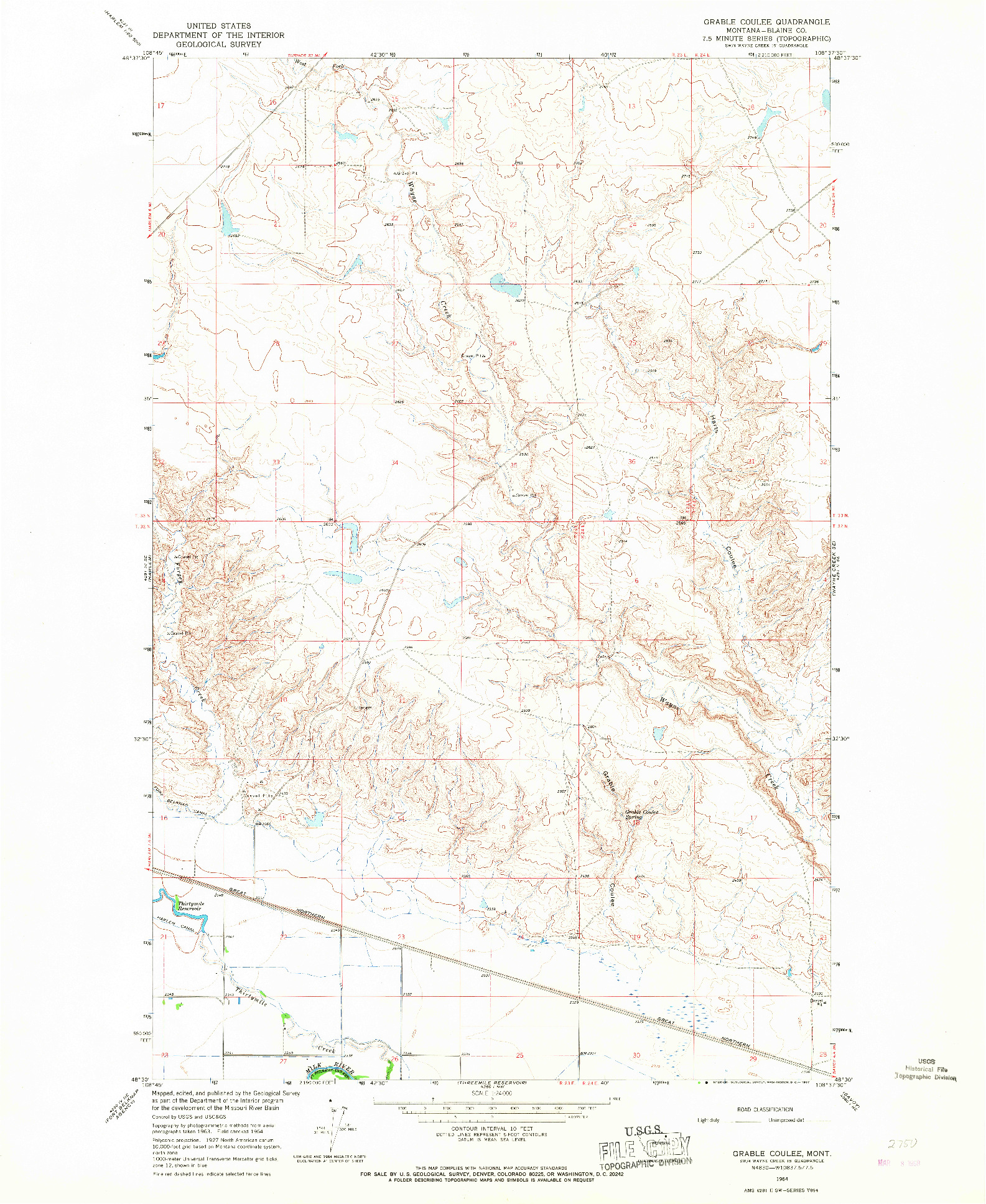 USGS 1:24000-SCALE QUADRANGLE FOR GRABLE COULEE, MT 1964