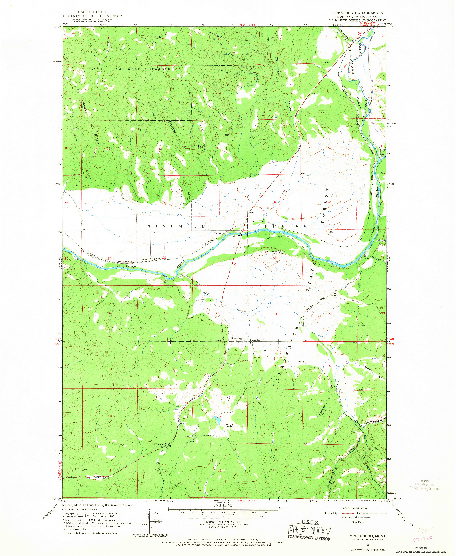 USGS 1:24000-SCALE QUADRANGLE FOR GREENOUGH, MT 1965