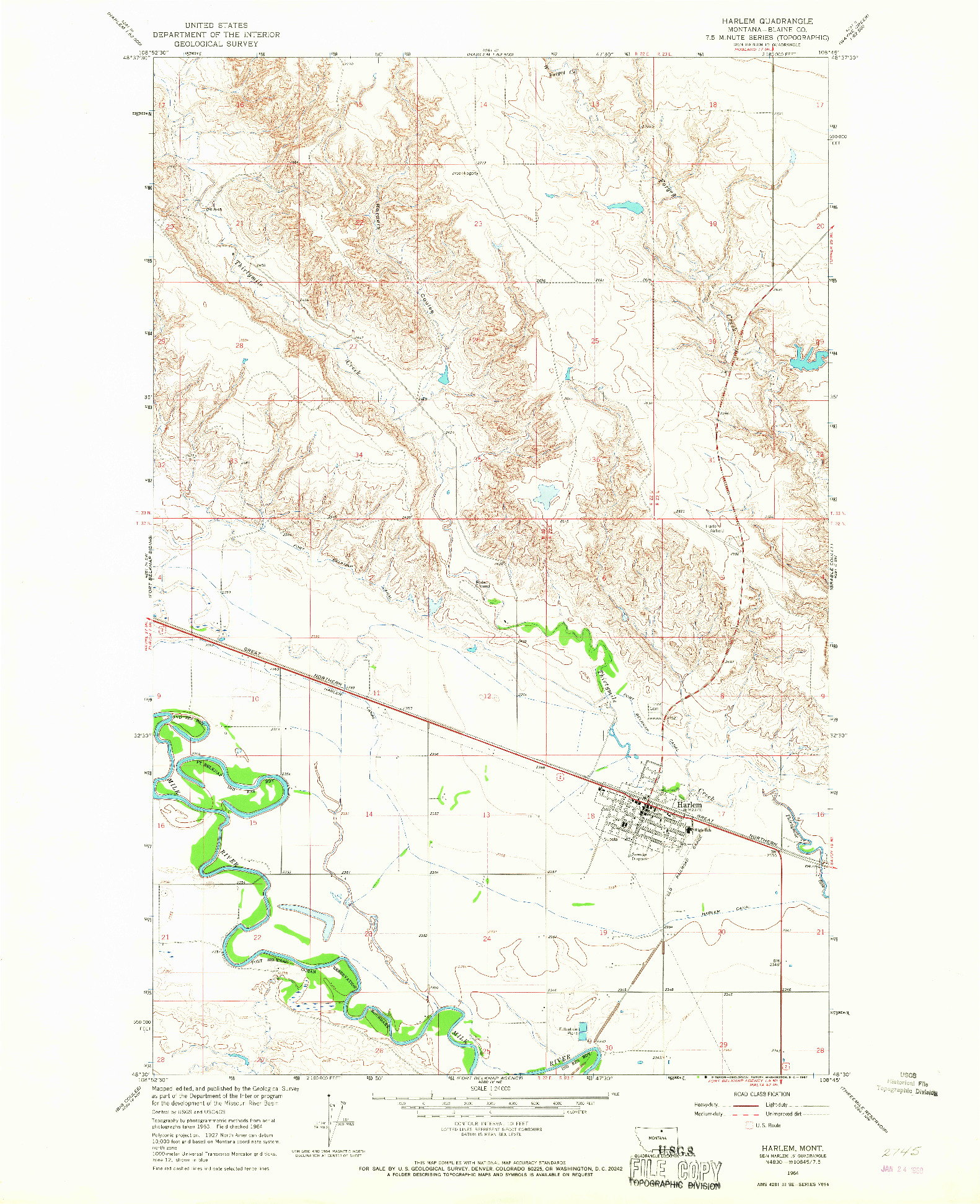 USGS 1:24000-SCALE QUADRANGLE FOR HARLEM, MT 1964