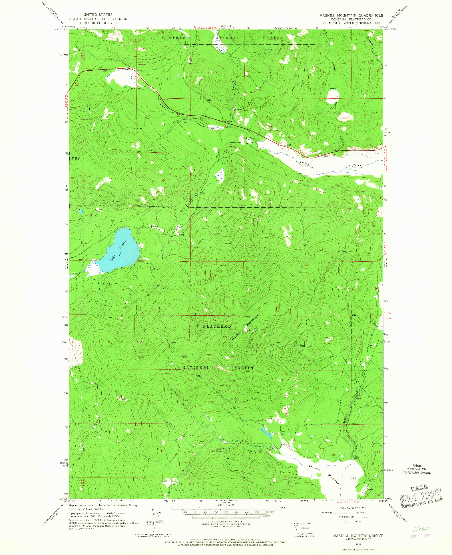 USGS 1:24000-SCALE QUADRANGLE FOR HASKILL MOUNTAIN, MT 1964