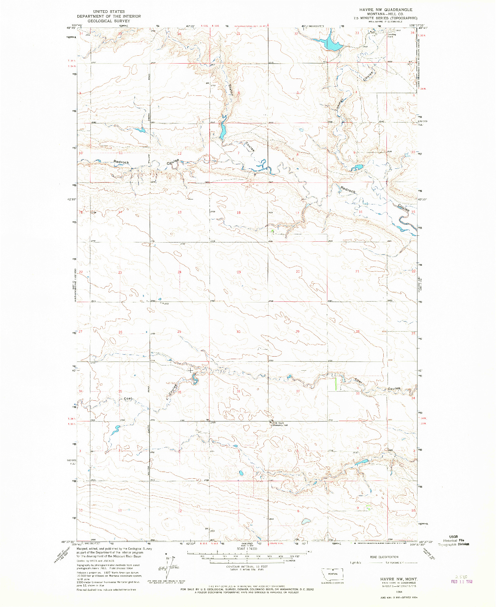 USGS 1:24000-SCALE QUADRANGLE FOR HAVRE NW, MT 1964