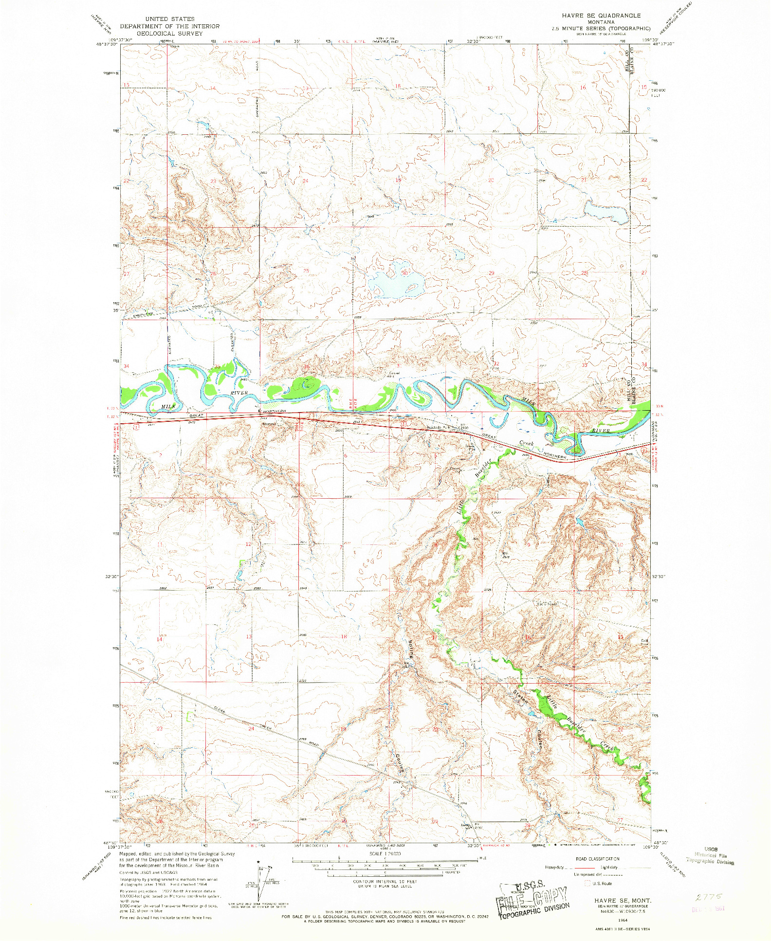 USGS 1:24000-SCALE QUADRANGLE FOR HAVRE SE, MT 1964