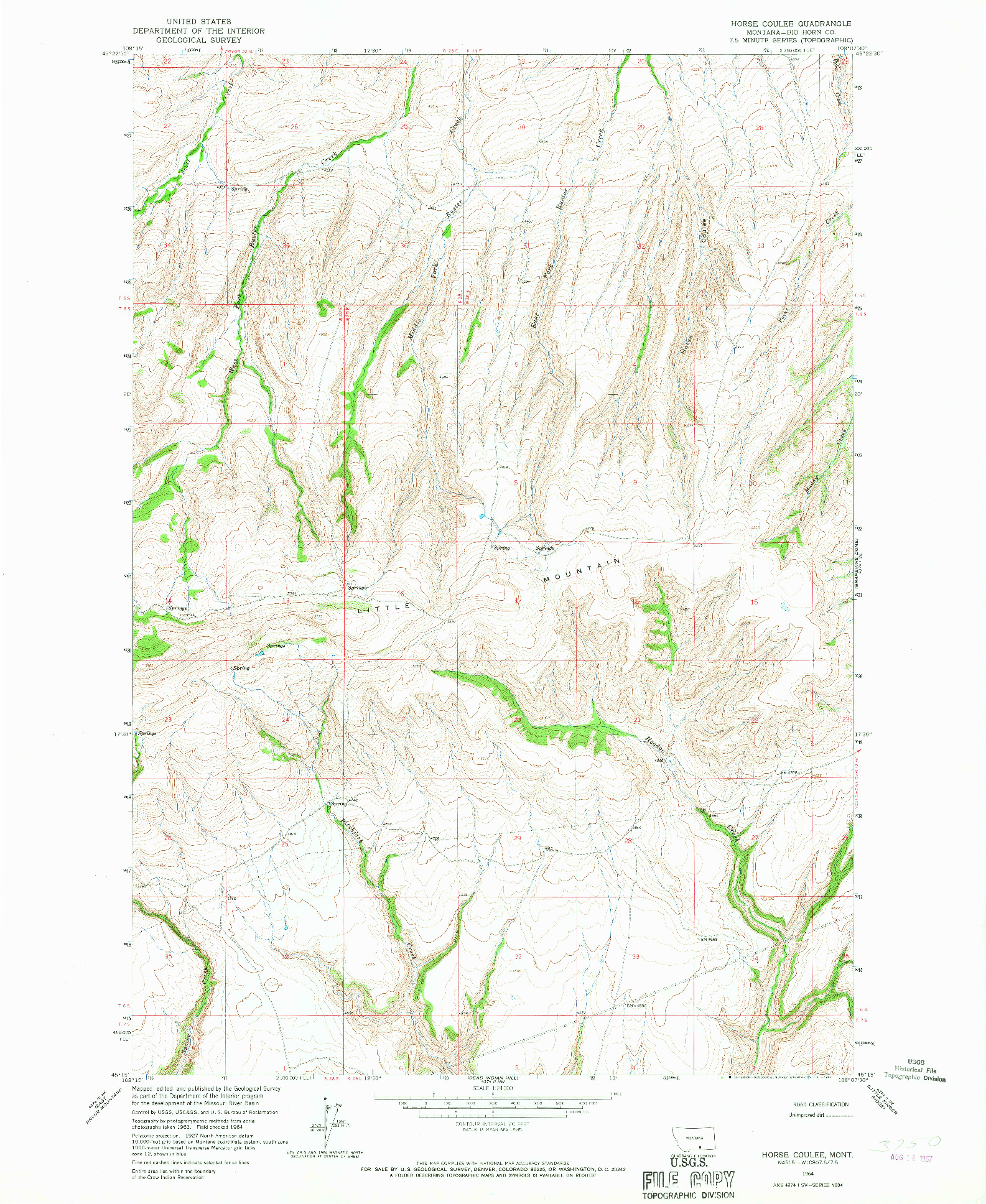 USGS 1:24000-SCALE QUADRANGLE FOR HORSE COULEE, MT 1964