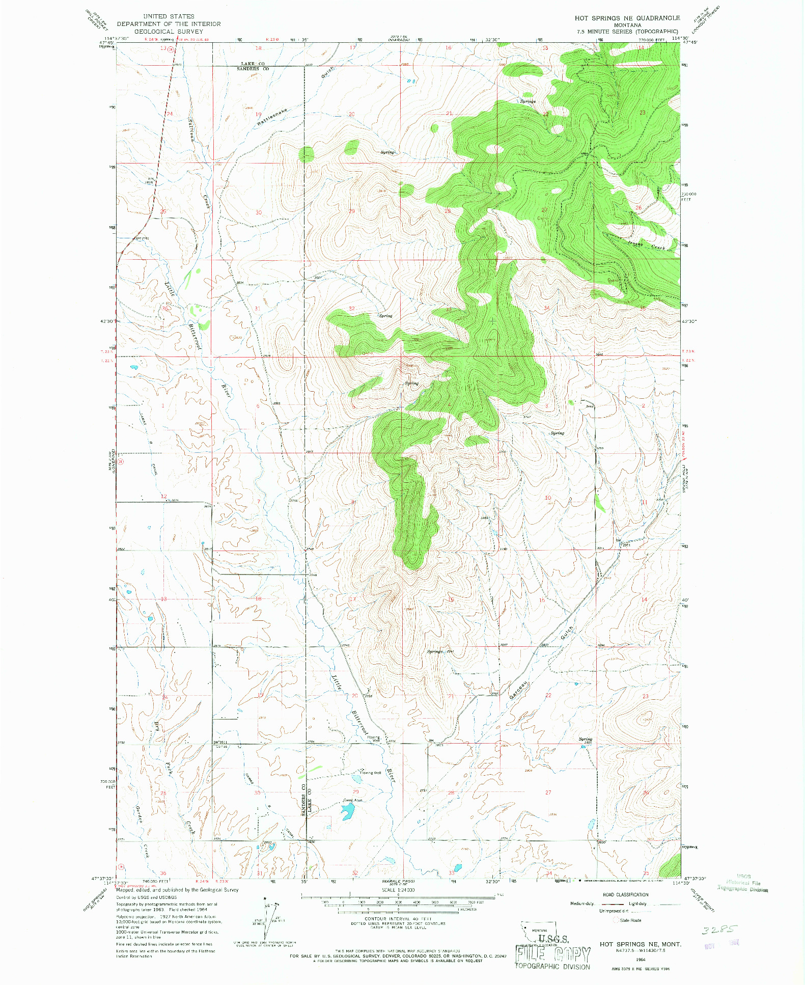 USGS 1:24000-SCALE QUADRANGLE FOR HOT SPRINGS NE, MT 1964