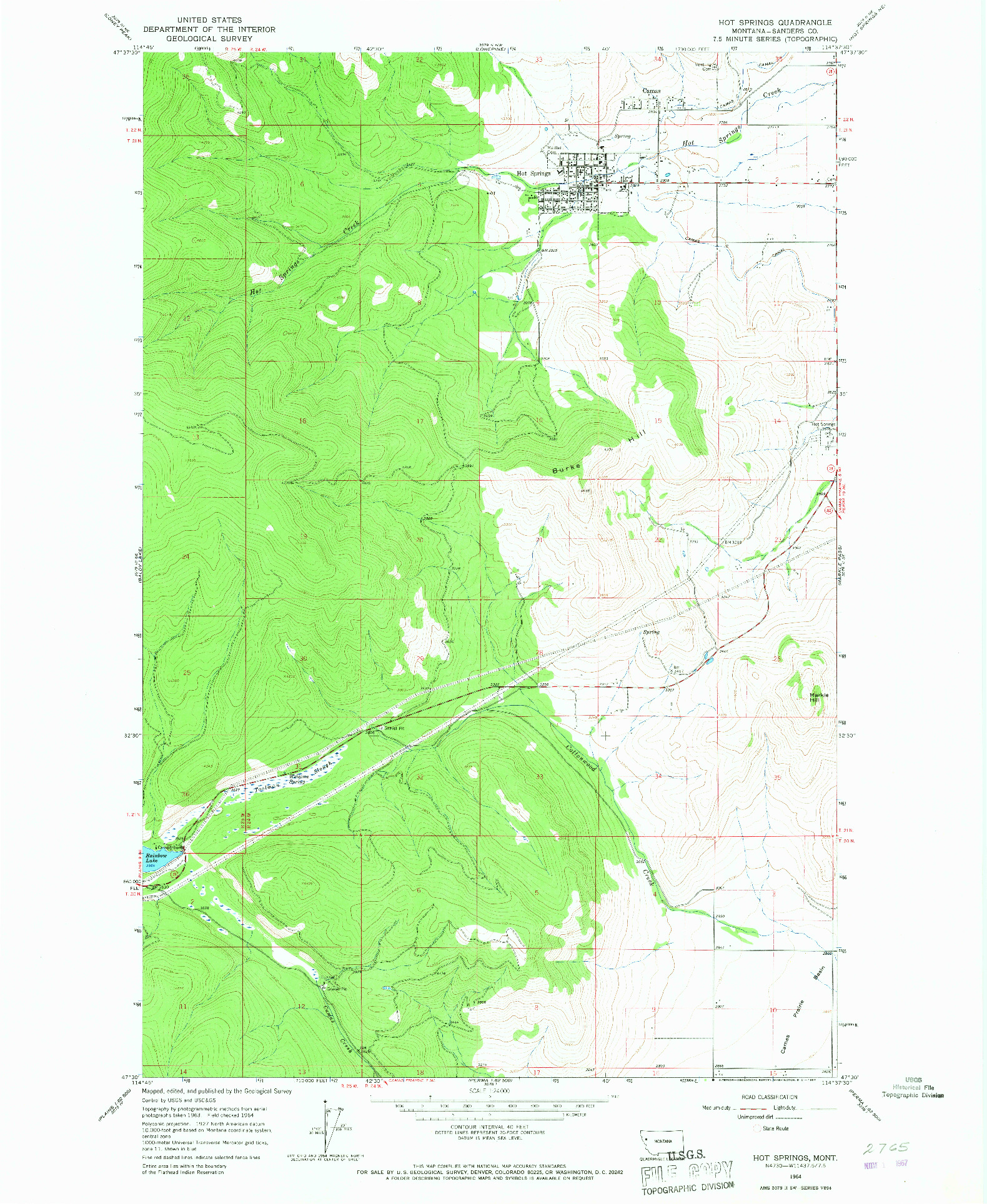 USGS 1:24000-SCALE QUADRANGLE FOR HOT SPRINGS, MT 1964