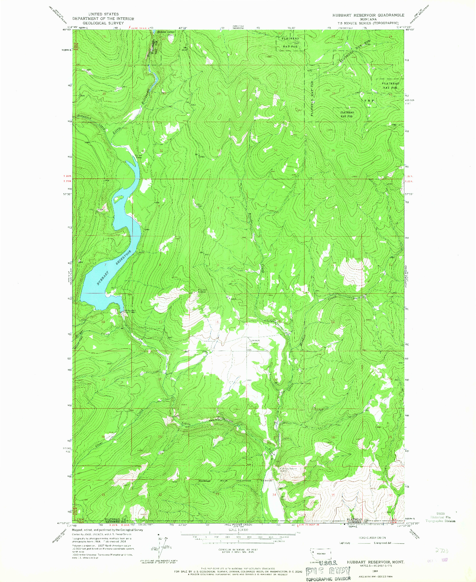 USGS 1:24000-SCALE QUADRANGLE FOR HUBBART RESERVOIR, MT 1964