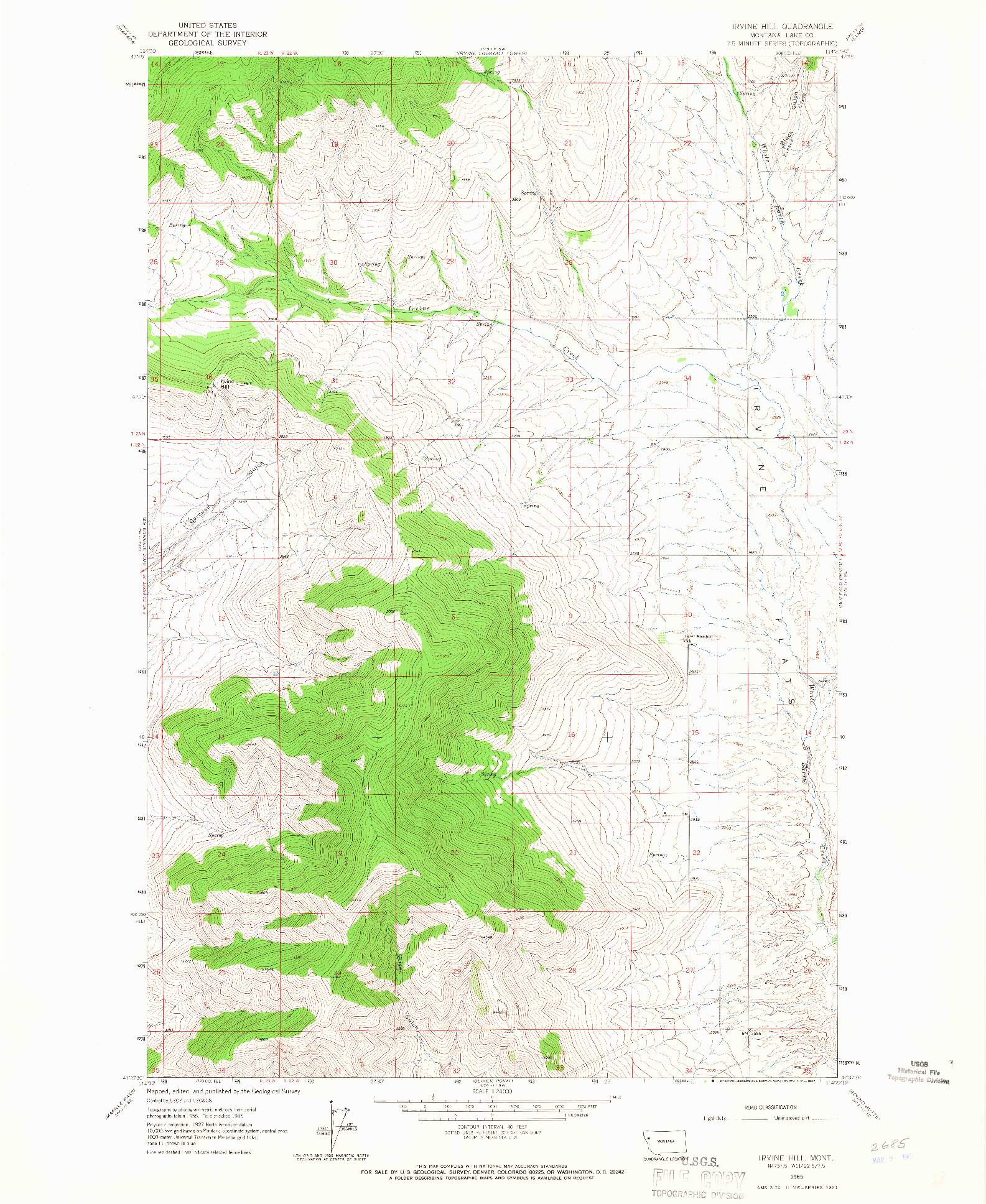 USGS 1:24000-SCALE QUADRANGLE FOR IRVINE HILL, MT 1965