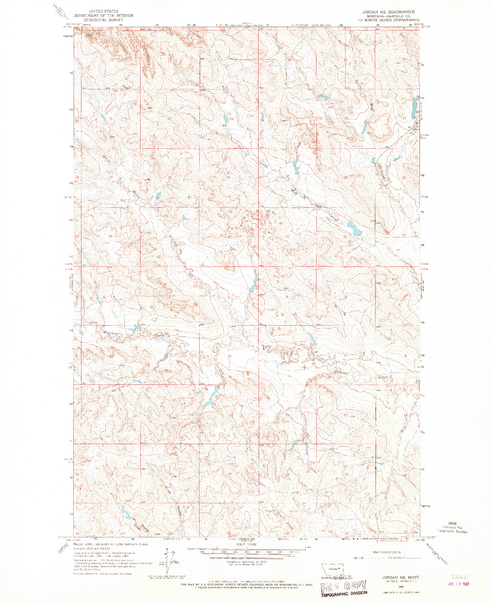 USGS 1:24000-SCALE QUADRANGLE FOR JORDAN NE, MT 1964