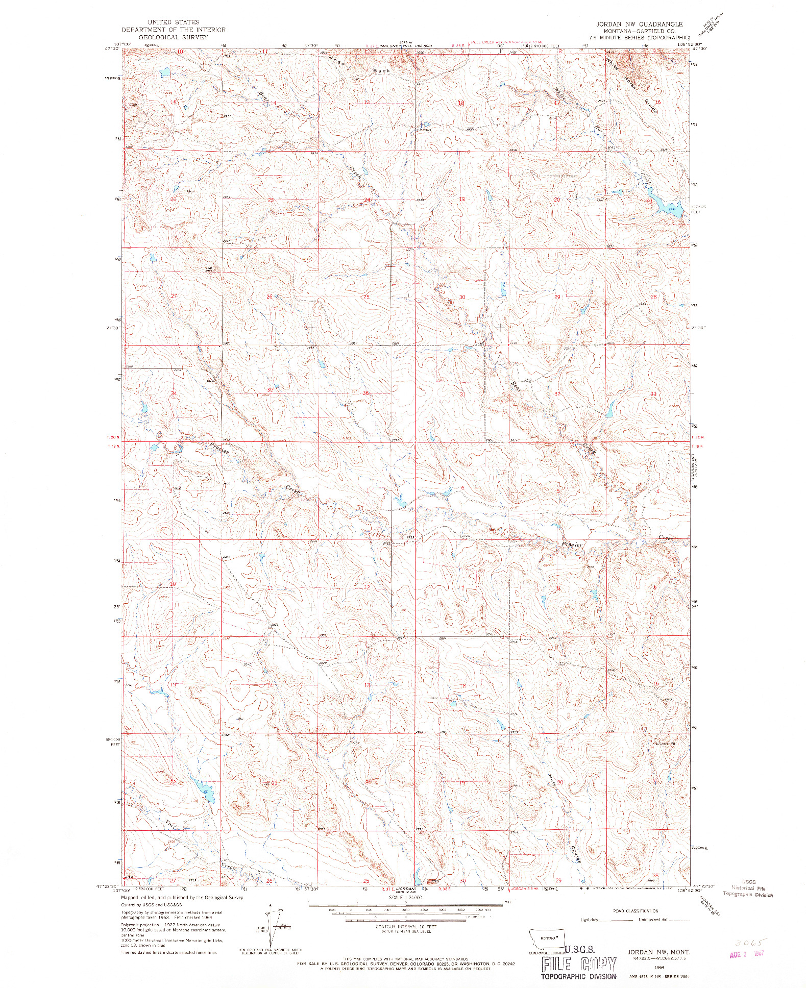 USGS 1:24000-SCALE QUADRANGLE FOR JORDAN NW, MT 1964