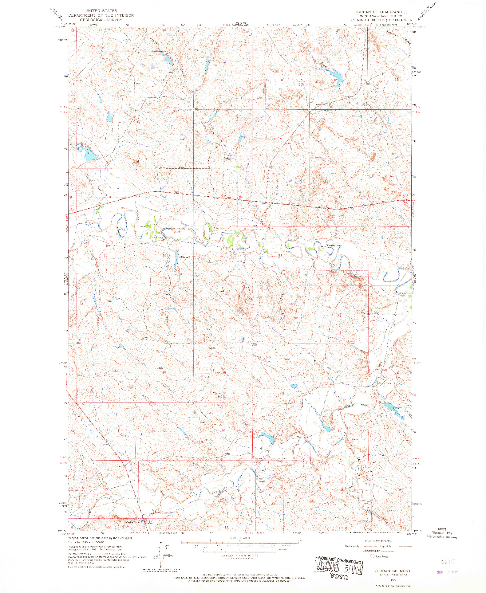 USGS 1:24000-SCALE QUADRANGLE FOR JORDAN SE, MT 1964