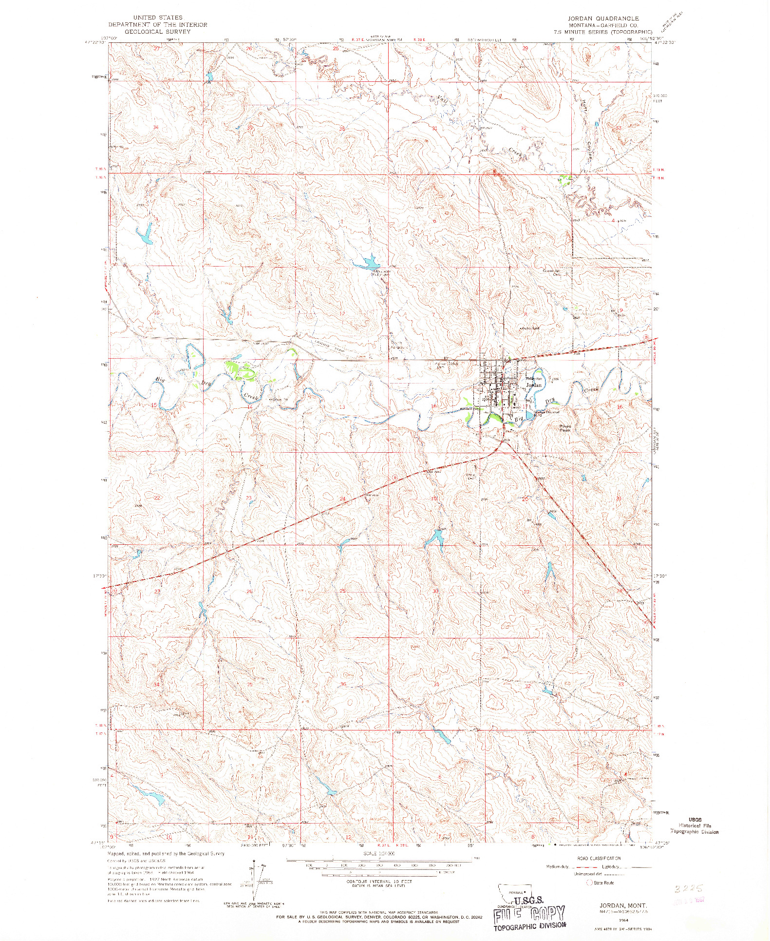 USGS 1:24000-SCALE QUADRANGLE FOR JORDAN, MT 1964