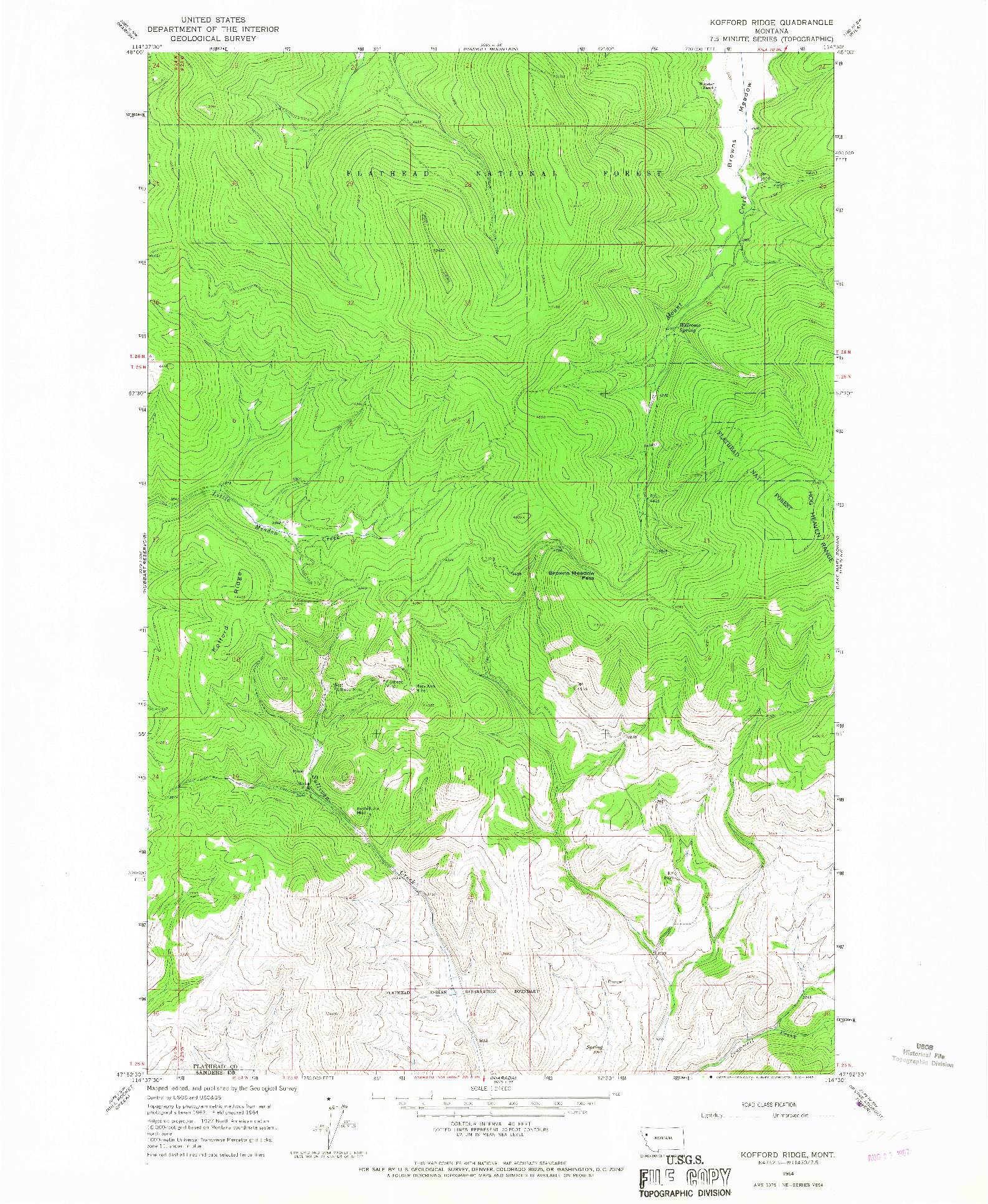 USGS 1:24000-SCALE QUADRANGLE FOR KOFFORD RIDGE, MT 1964