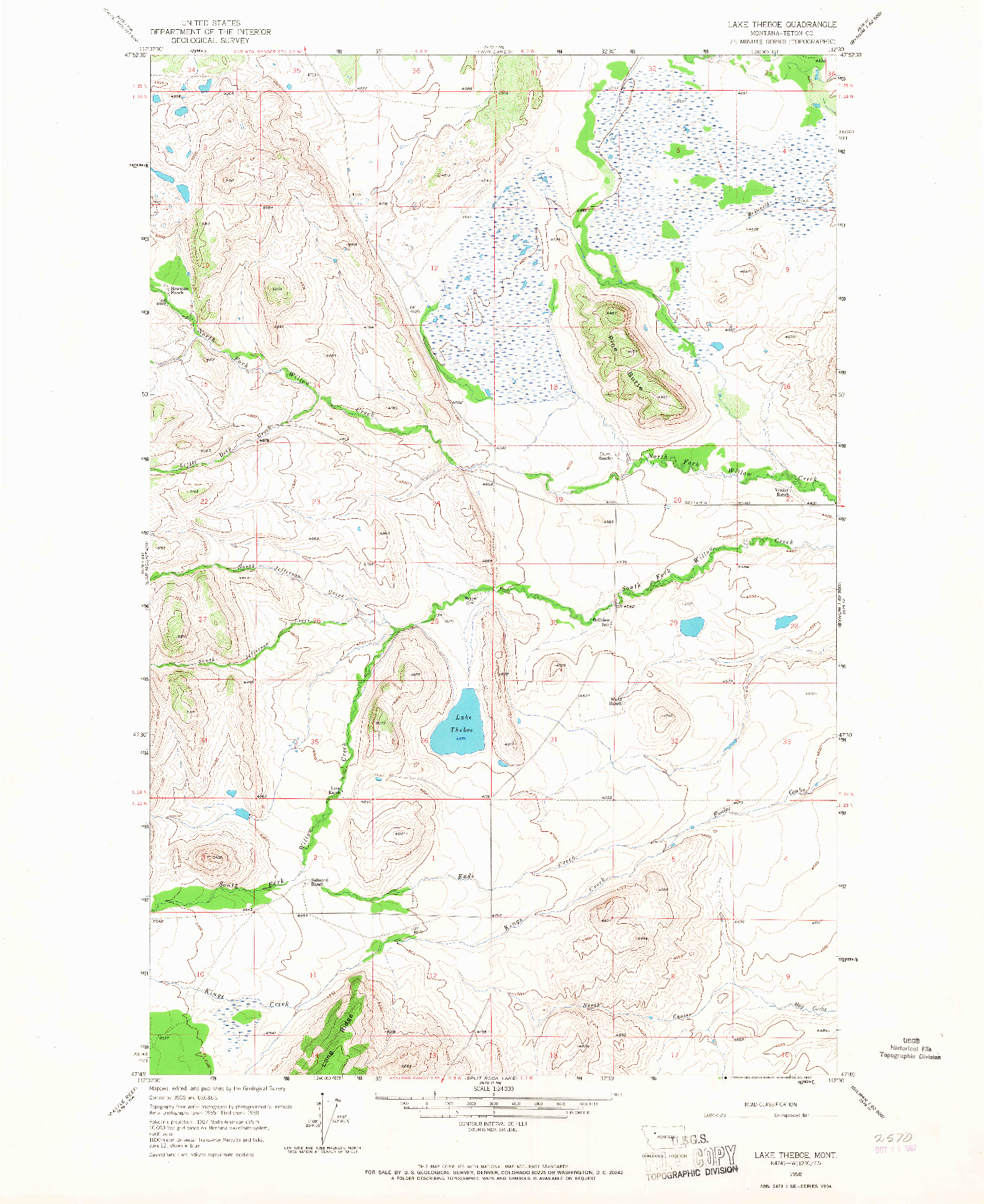 USGS 1:24000-SCALE QUADRANGLE FOR LAKE THEBOE, MT 1958
