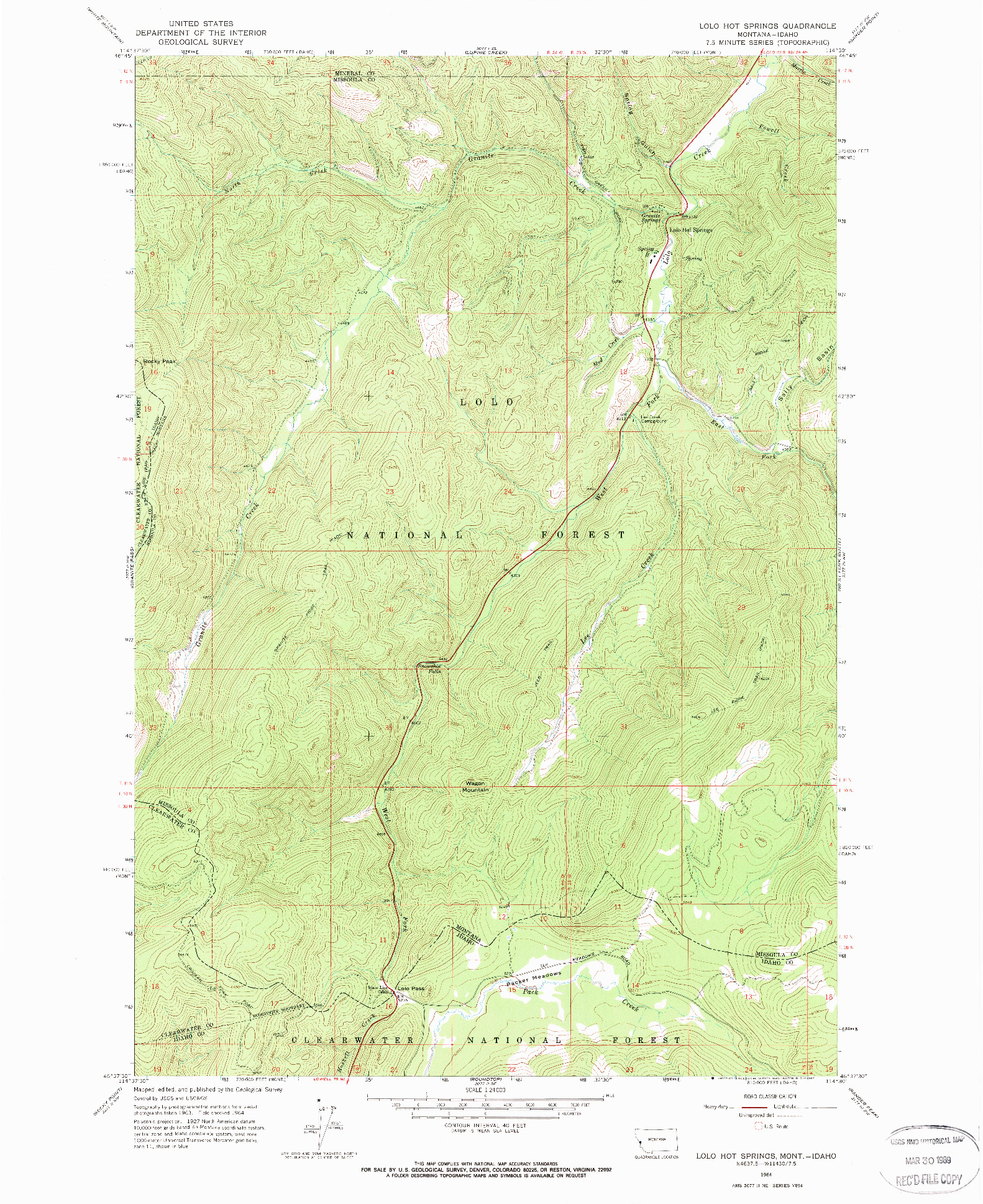 USGS 1:24000-SCALE QUADRANGLE FOR LOLO HOT SPRINGS, MT 1964