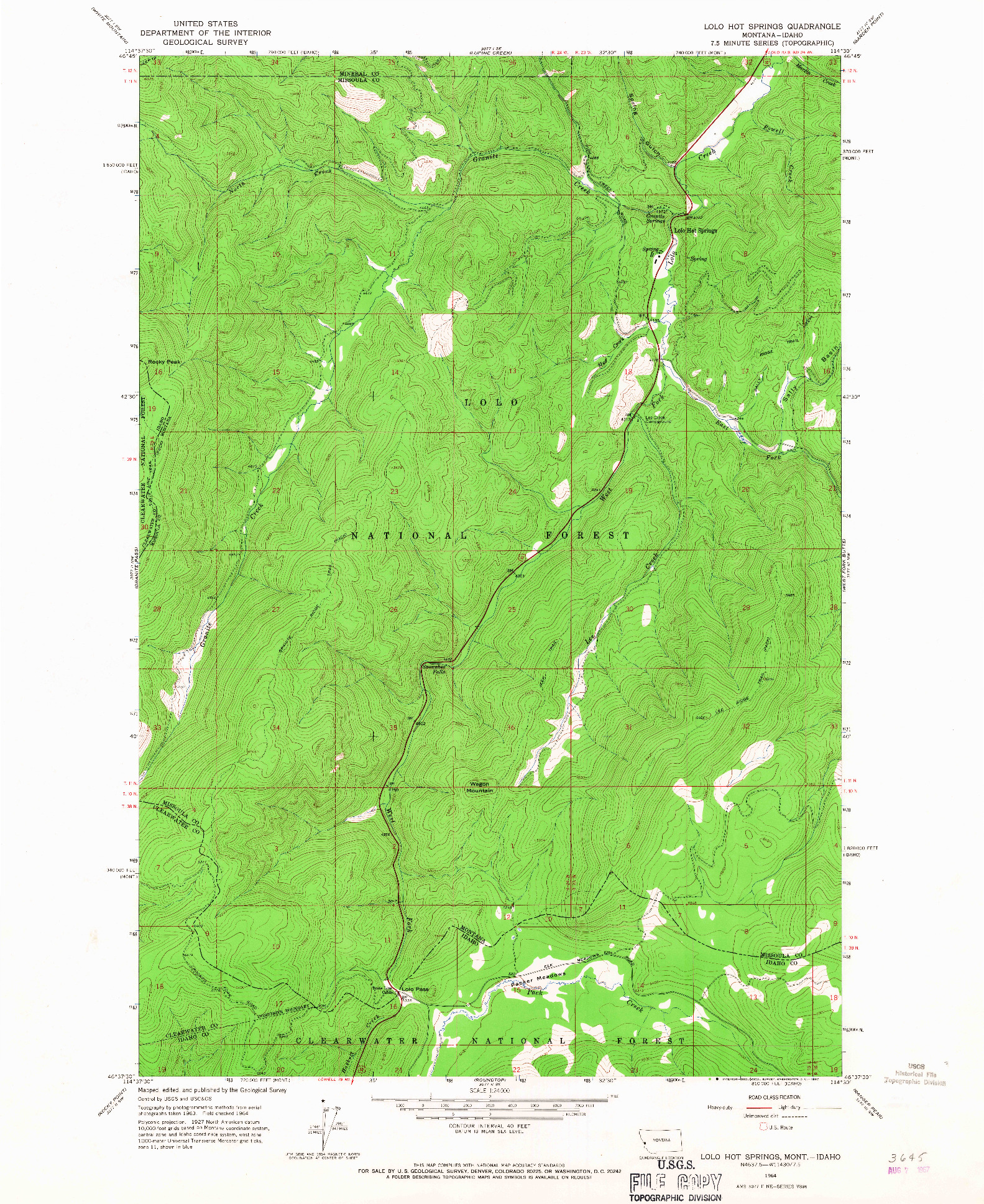 USGS 1:24000-SCALE QUADRANGLE FOR LOLO HOT SPRINGS, MT 1964