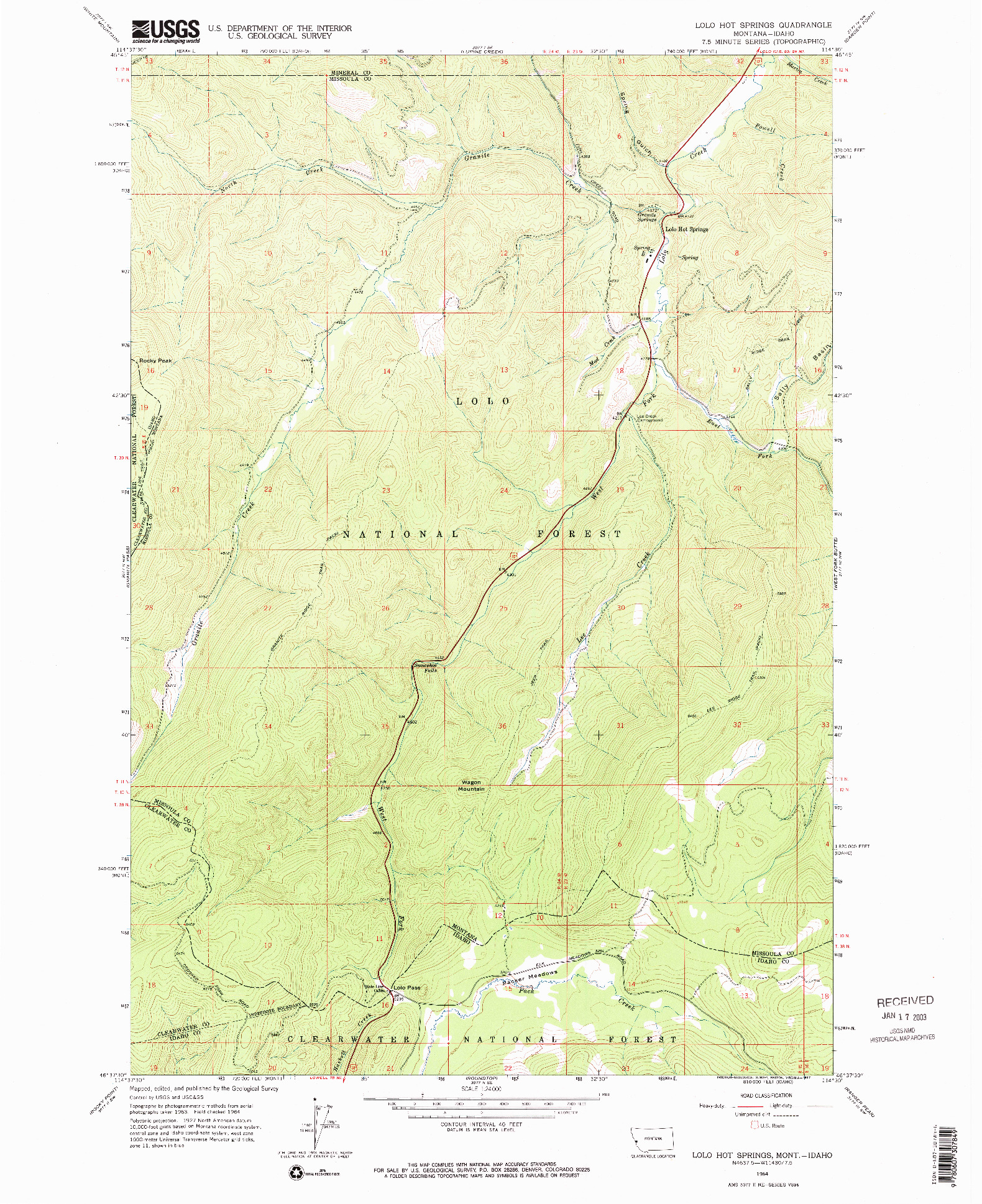 USGS 1:24000-SCALE QUADRANGLE FOR LOLO HOT SPRINGS, MT 1964