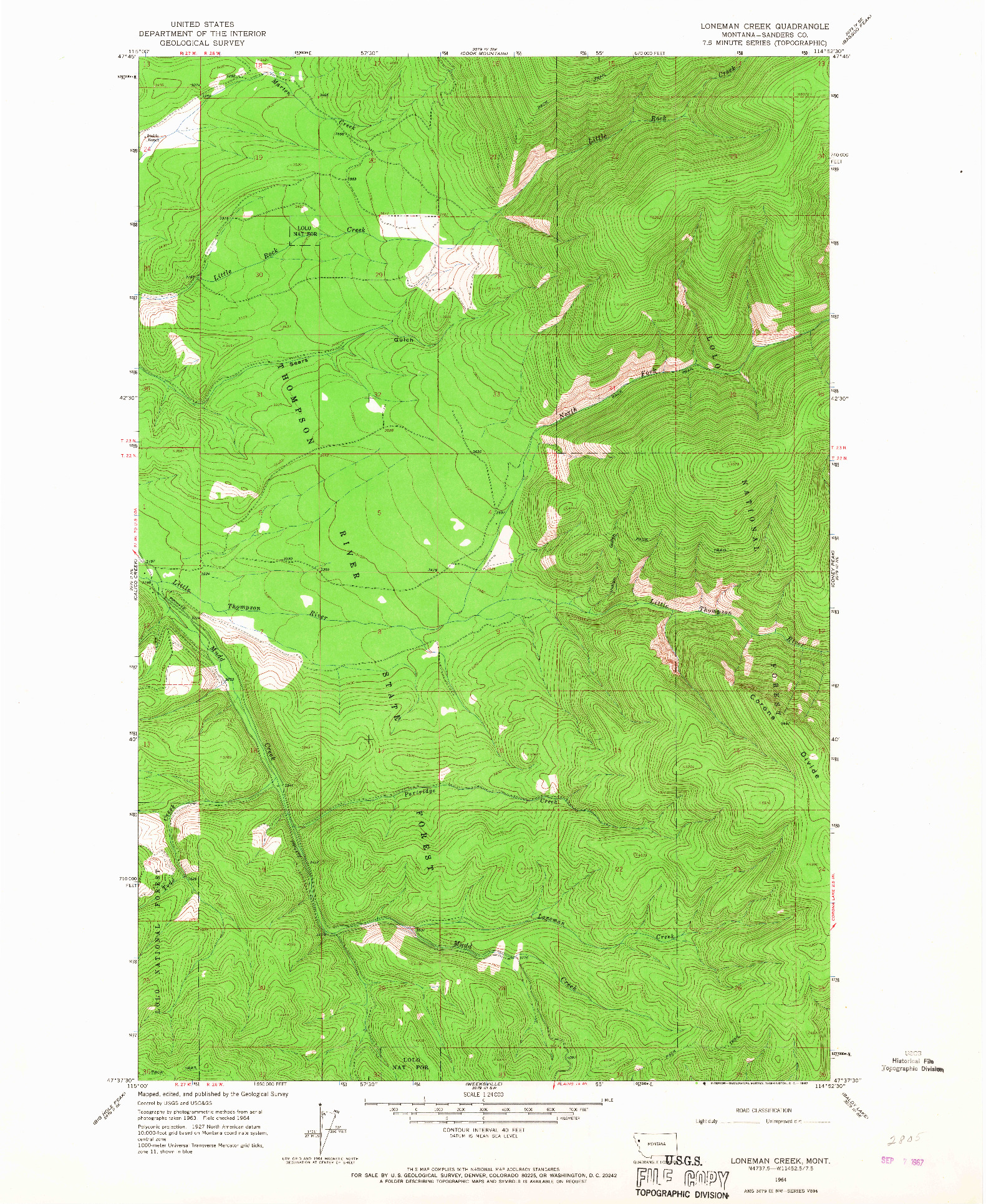 USGS 1:24000-SCALE QUADRANGLE FOR LONEMAN CREEK, MT 1964