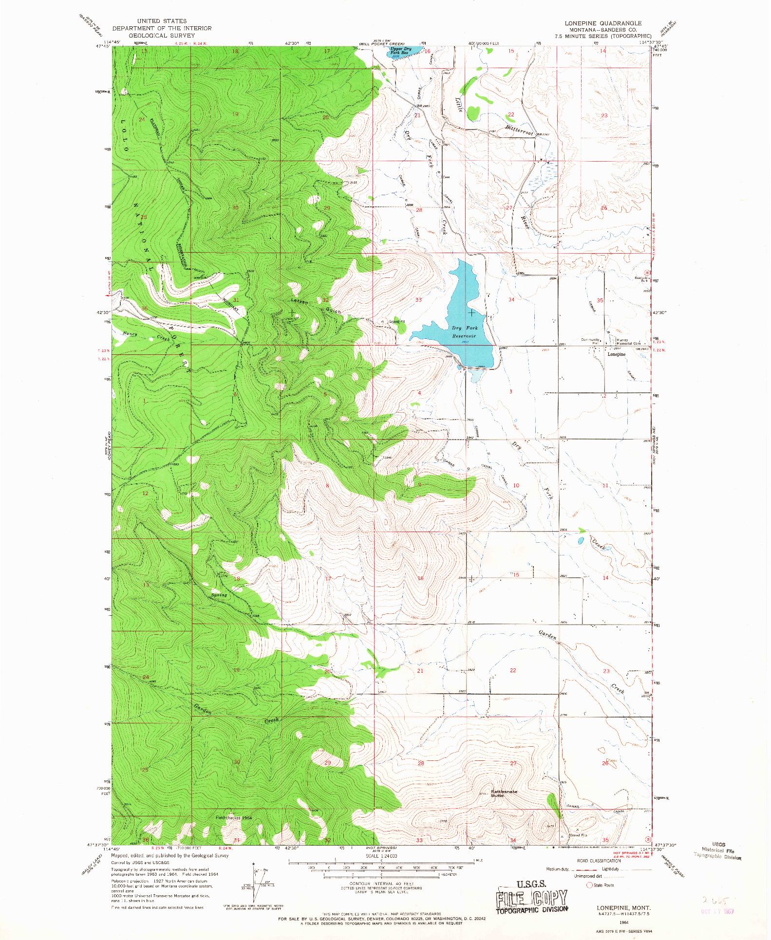 USGS 1:24000-SCALE QUADRANGLE FOR LONEPINE, MT 1964