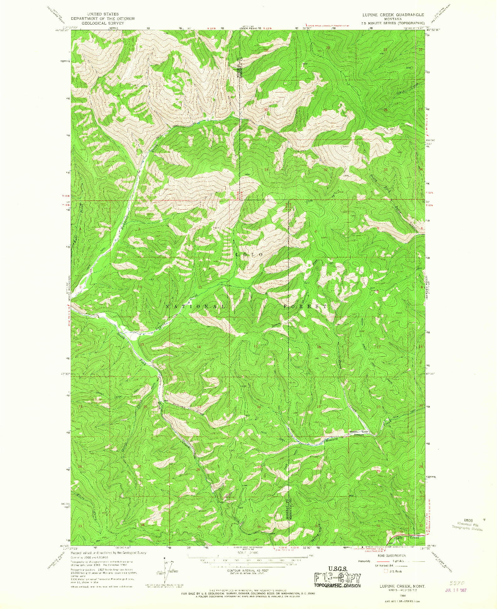 USGS 1:24000-SCALE QUADRANGLE FOR LUPINE CREEK, MT 1964