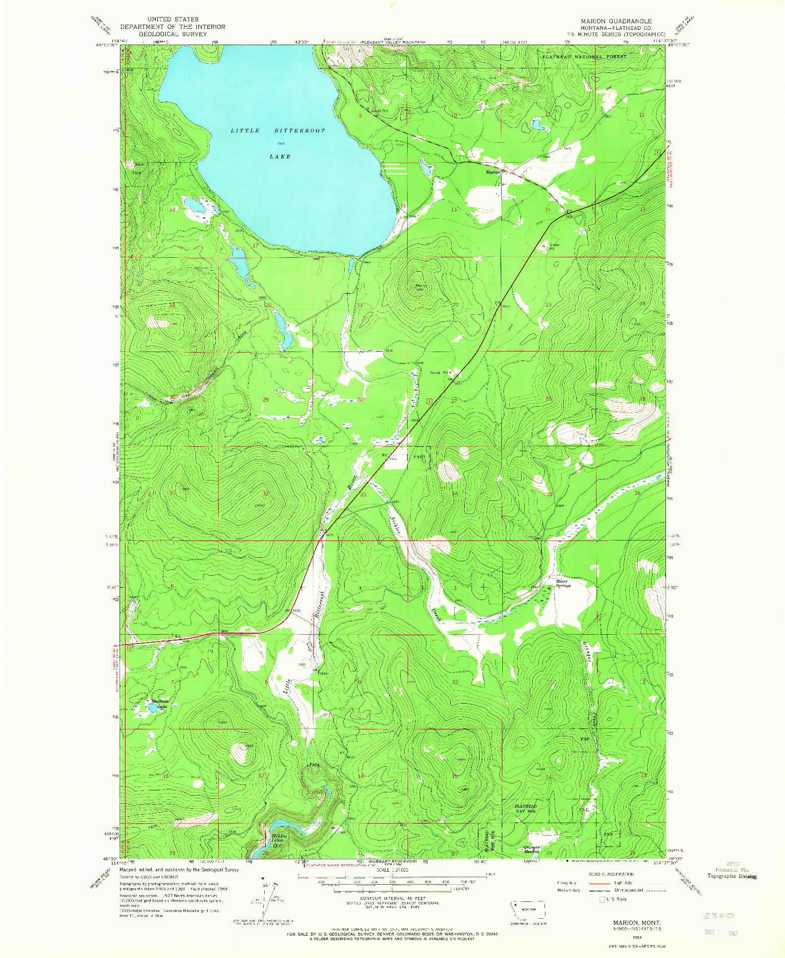 USGS 1:24000-SCALE QUADRANGLE FOR MARION, MT 1964