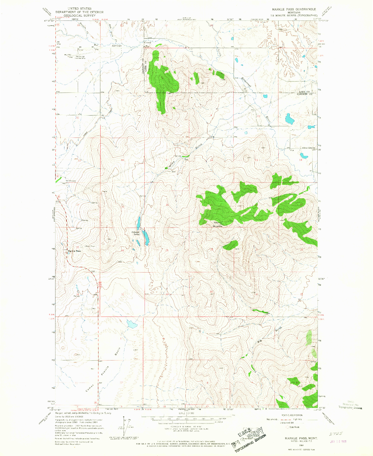 USGS 1:24000-SCALE QUADRANGLE FOR MARKLE PASS, MT 1964