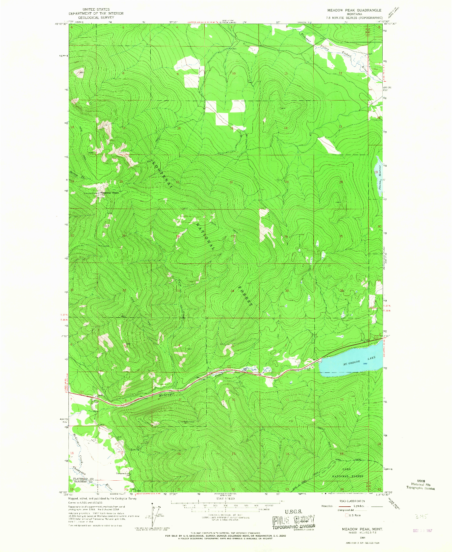 USGS 1:24000-SCALE QUADRANGLE FOR MEADOW PEAK, MT 1964