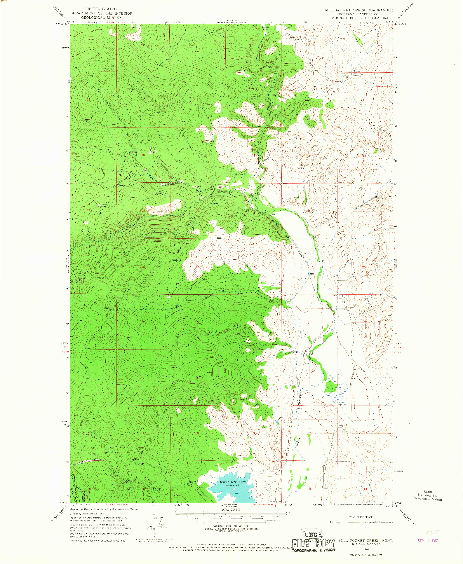 USGS 1:24000-SCALE QUADRANGLE FOR MILL POCKET CREEK, MT 1964