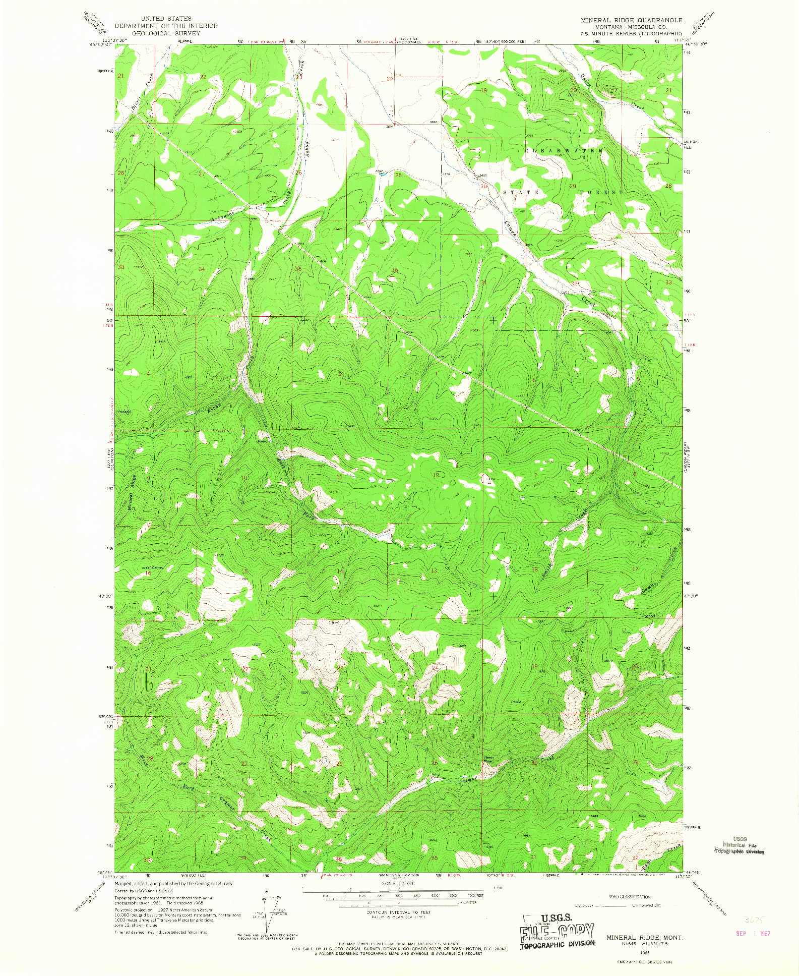 USGS 1:24000-SCALE QUADRANGLE FOR MINERAL RIDGE, MT 1965