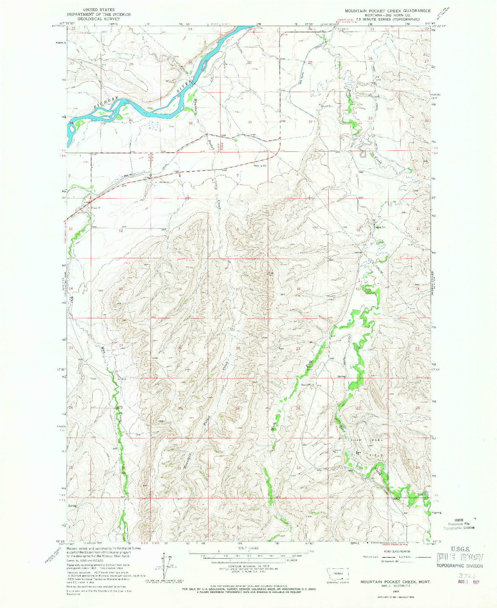 USGS 1:24000-SCALE QUADRANGLE FOR MOUNTAIN POCKET CREEK, MT 1964