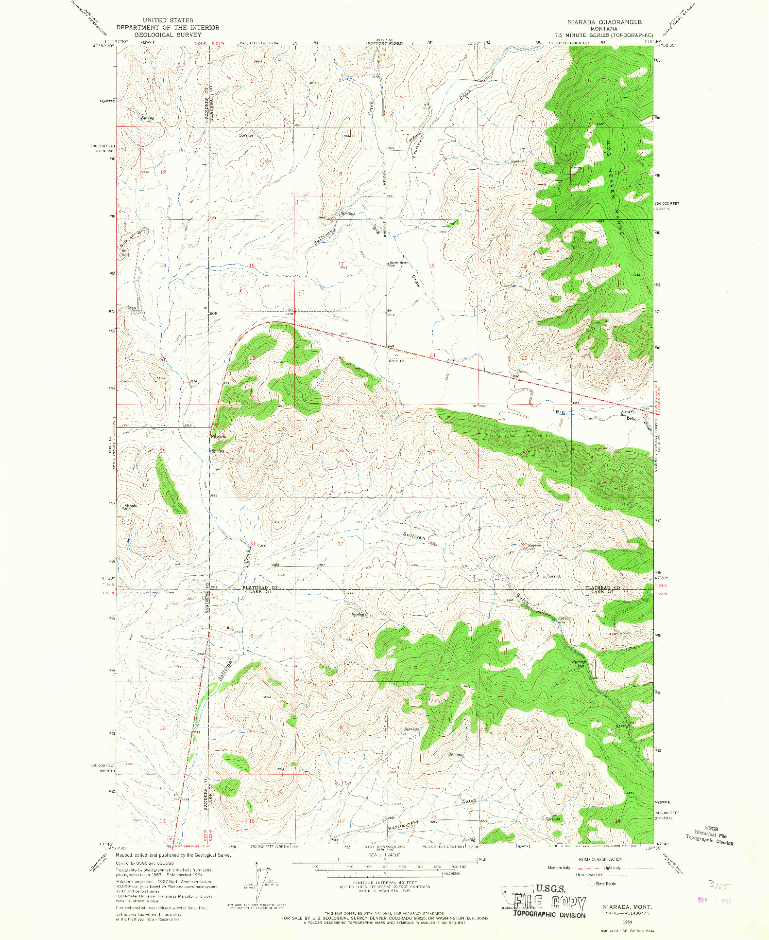 USGS 1:24000-SCALE QUADRANGLE FOR NIARADA, MT 1964