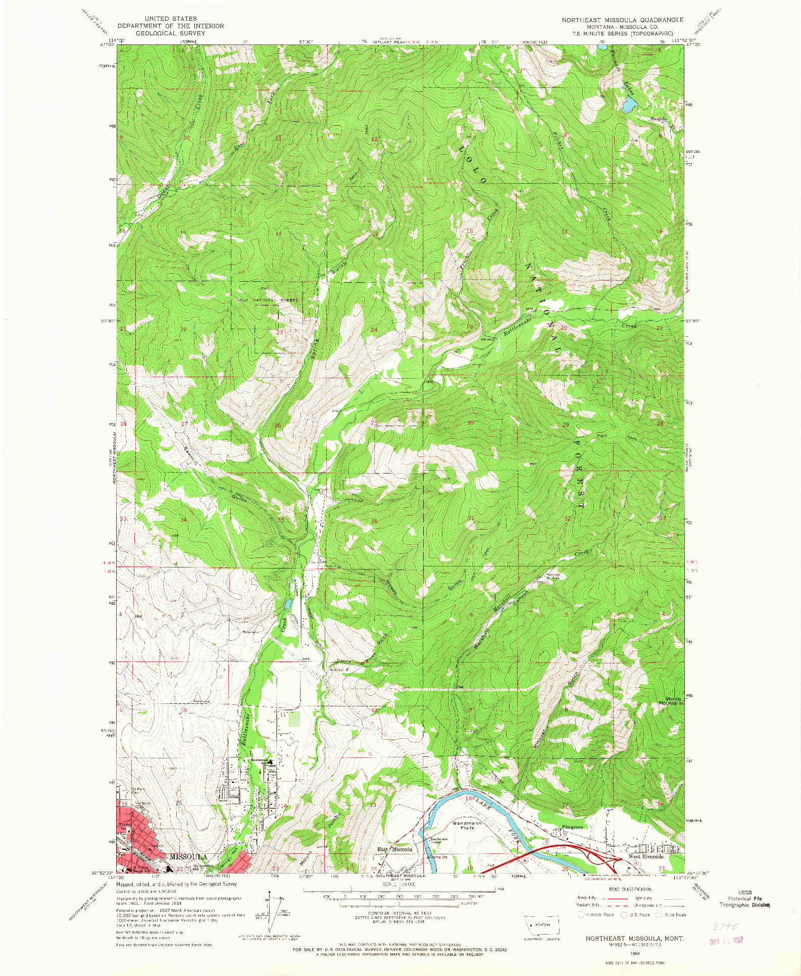 USGS 1:24000-SCALE QUADRANGLE FOR NORTHEAST MISSOULA, MT 1964