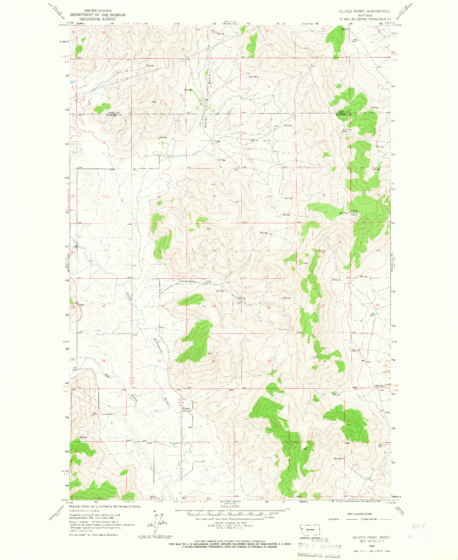 USGS 1:24000-SCALE QUADRANGLE FOR OLIVER POINT, MT 1965