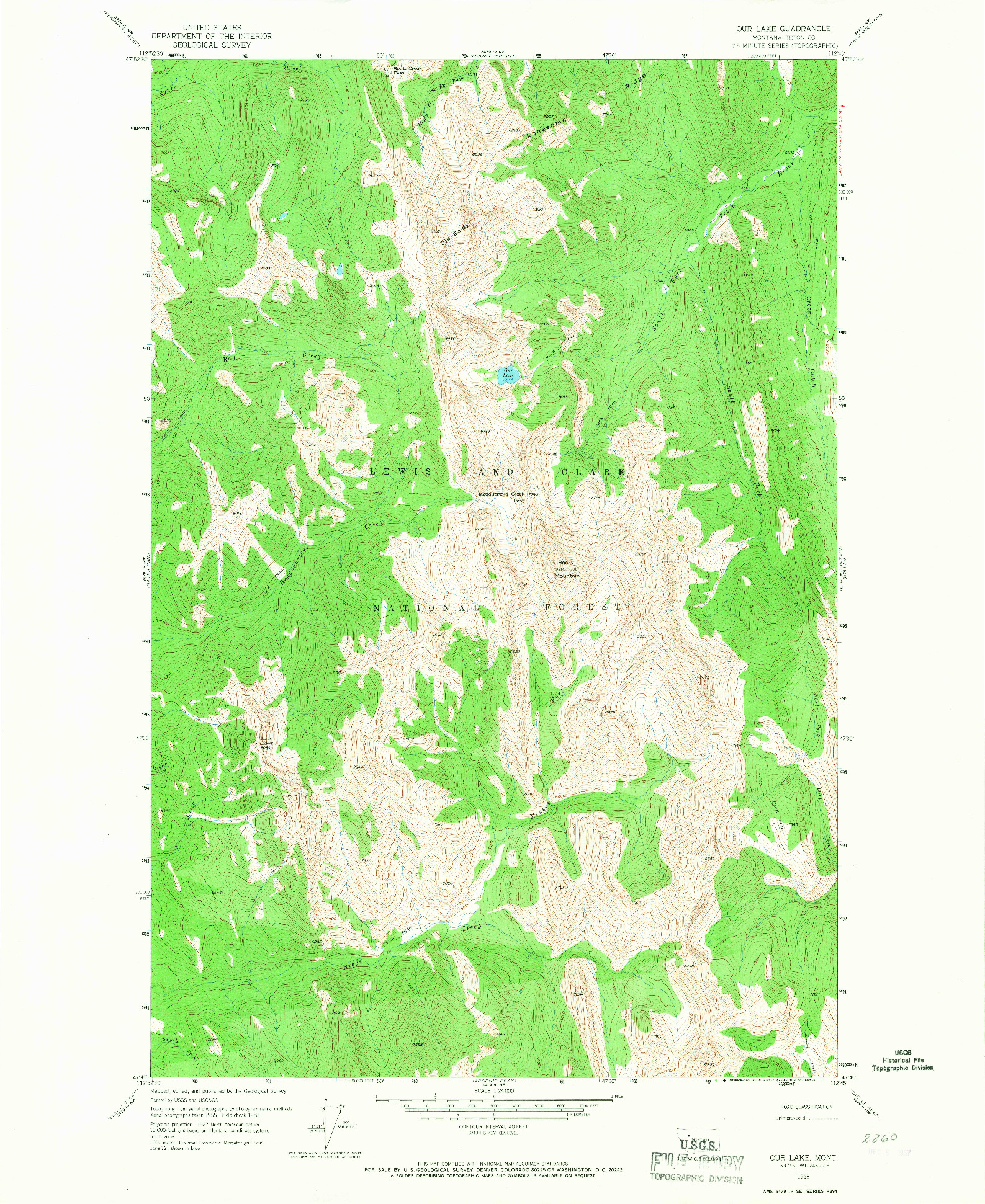 USGS 1:24000-SCALE QUADRANGLE FOR OUR LAKE, MT 1958